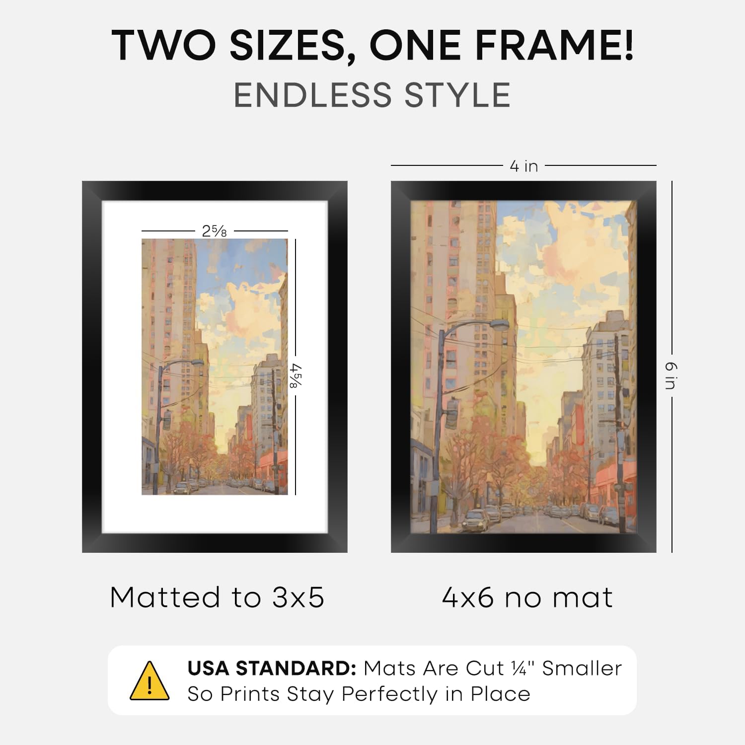 Homeforia 4x6 Picture Frame Black, High End Metal 4 x 6 Black Frames with Mat 3 x 5 for Art, 4x6 Desk Frame Matted to 3x5 inch Photo, 4 by 6 Wall or Tabletop Frames, Tempered Glass, Wall Kit, Set of 1