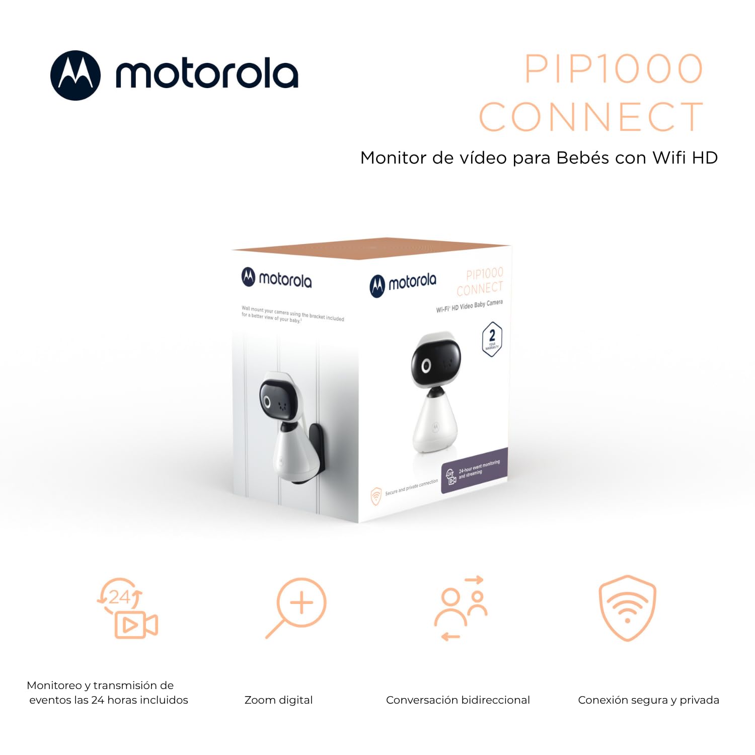 Motorola Nursery PIP1000 Cámara Vigilancia Bebés HD Wi-FI - Monitor Vigilabebés - Monitoreo 24 Horas - Transmisión Digital - Cámara Conexión Privada y Segura - Motorola