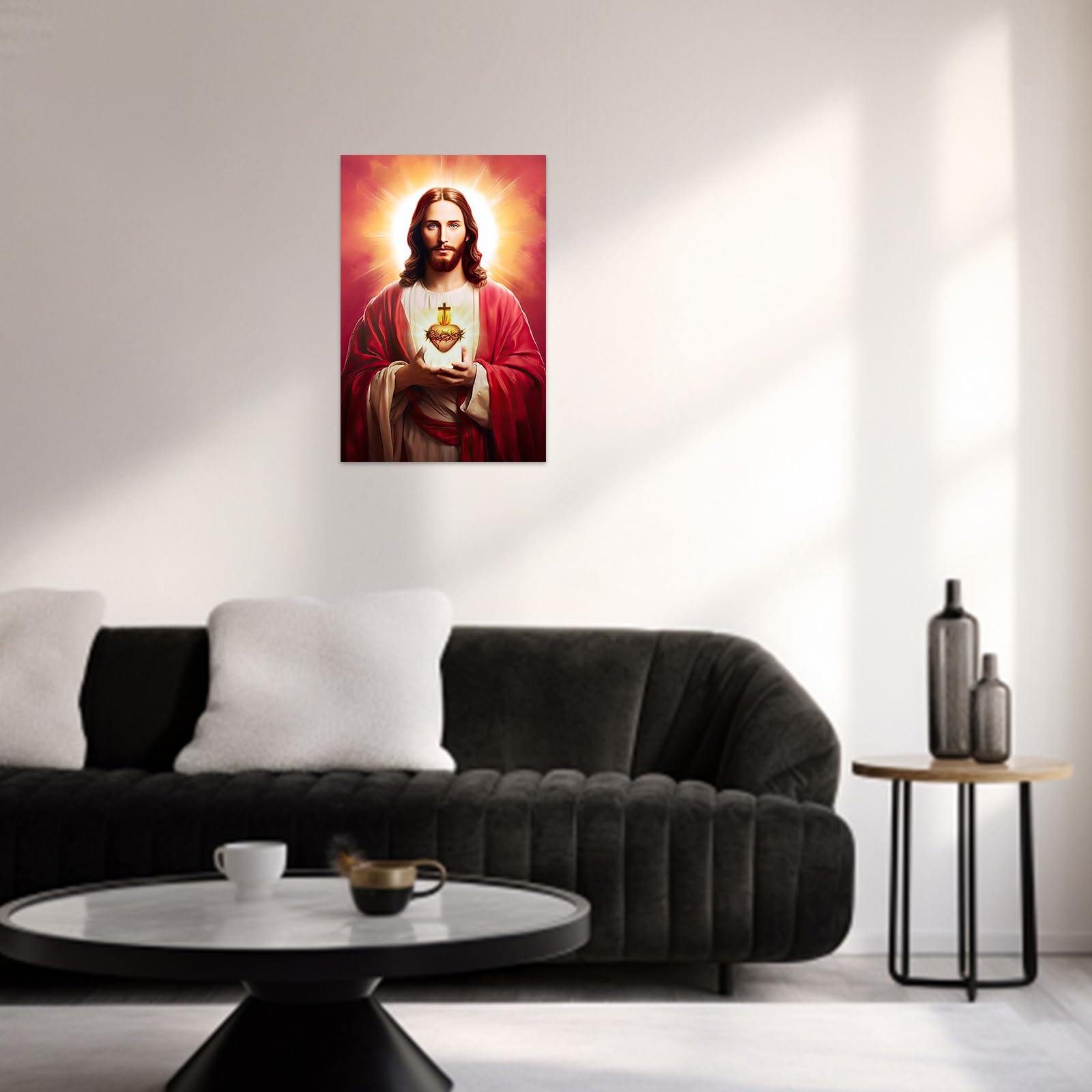 ZXHYWYM Stampa artistica da parete cristiana del Sacro Cuore di Gesù su tela con Dio religioso, stampa per soggiorno e camera da letto, cornice decorativa (30 x 45 cm)