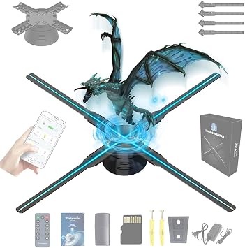 3D Hologram Fan Projector, Length 18.1 inches 46 cm, LED WIFI HD Resolution, Remote Control, Bluetooth, App Projector, Floating Advertising LED Display, Merchandise, Shopping Malls, Exhibitions, Parties