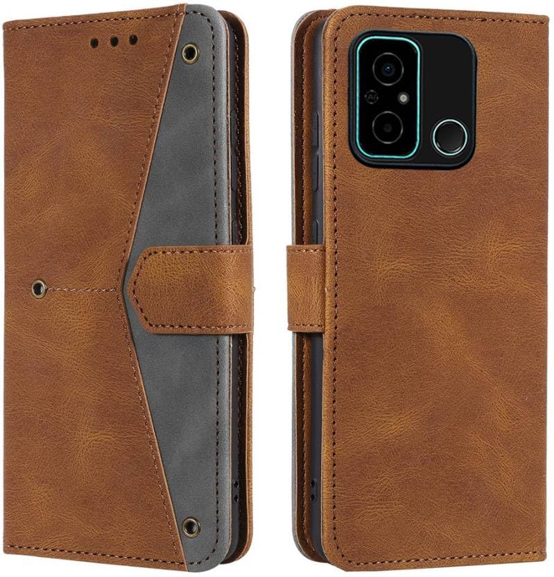 Image of RAHISHI Flip Cover Compatible for Poco C55|MZB0DDTIN|MZB0DDKIN|MZB0DDRIN|MZB0DDLIN|MZB0DDPIN Back Cover Soft Silicon TPU Flip Cover Executive Brown, Magnetic Closure
