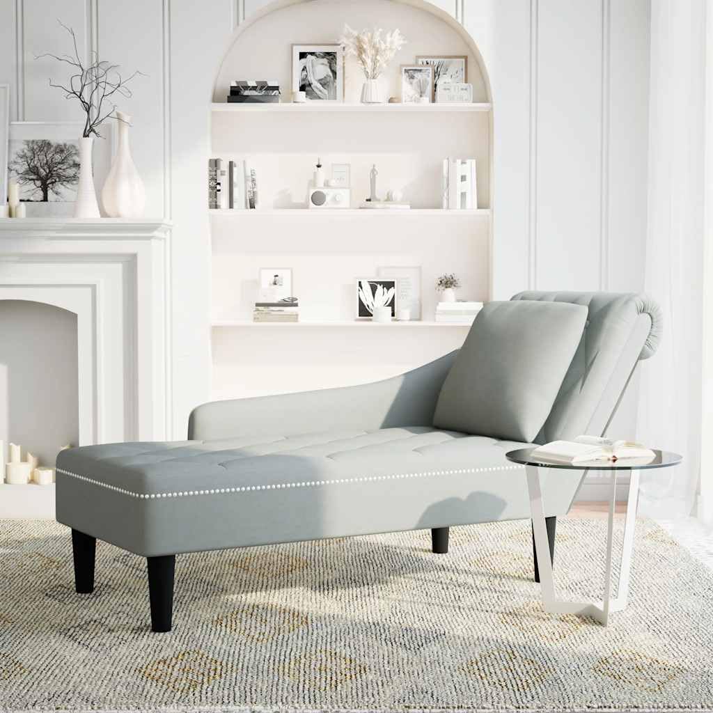 vidaXL Sdraio con Cuscino e Bracciolo Destro in Velluto Grigio Chiaro