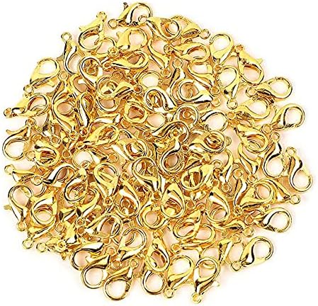 Drema 100Pcs Jewelry Clasps with Open Jump Rings,Small Metal Alloy Lobster Claw Clasps Clip for Handmade Necklace, Bracelet Jewelry Making Accessories Fastener Hook,12mm x 6mm (Gold) D22L