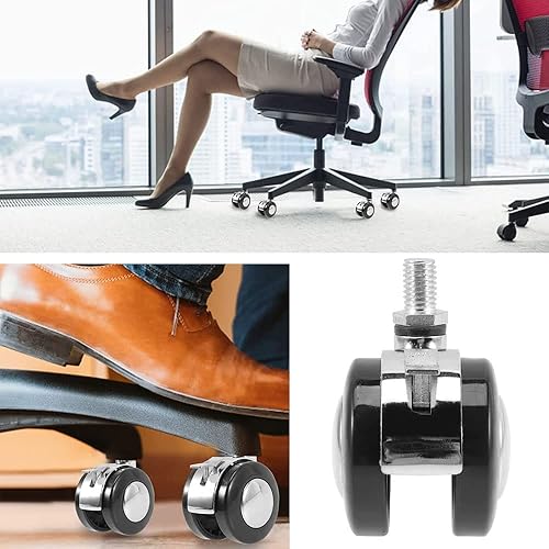 Miniatura 4 de Ruedas de repuesto para silla de oficina, 2 unidades, con freno, vástago giratorio con vástago roscado M8 para suelos duros, carritos, muebles