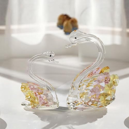 Venusorn Handcrafted Crystal Swan Figurine Sculpture with Accents, Decorative Gl