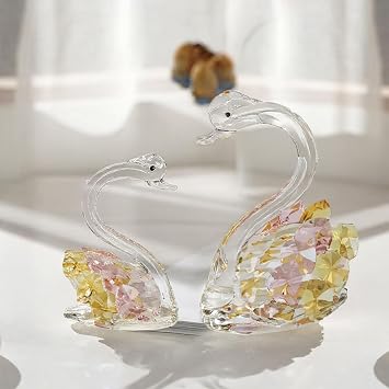 Handcrafted Crystal Swan Figurine Sculpture with Accents, Decorative Glass Collectible,Birthday, Party, Study Room, Window, Gift Pastel Yellow