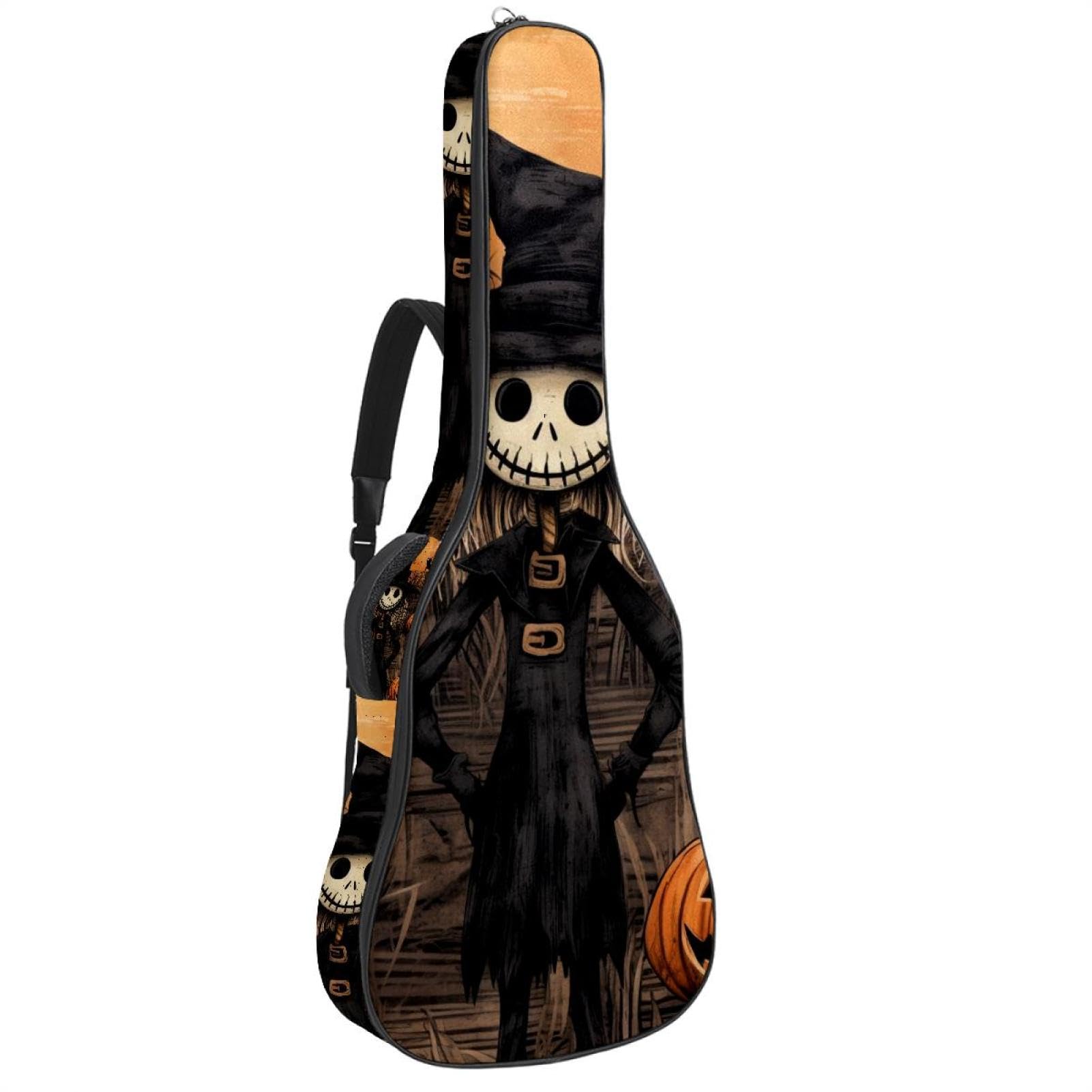 Tasche für Akustikgitarre mit zwei Taschen, Halloween, Kürbis-Vogelscheuche, Dekoration, 70 Grad, wasserabweisend, doppelt verstellbarer Schultergurt, Gitarrenkoffer, Gigbag,