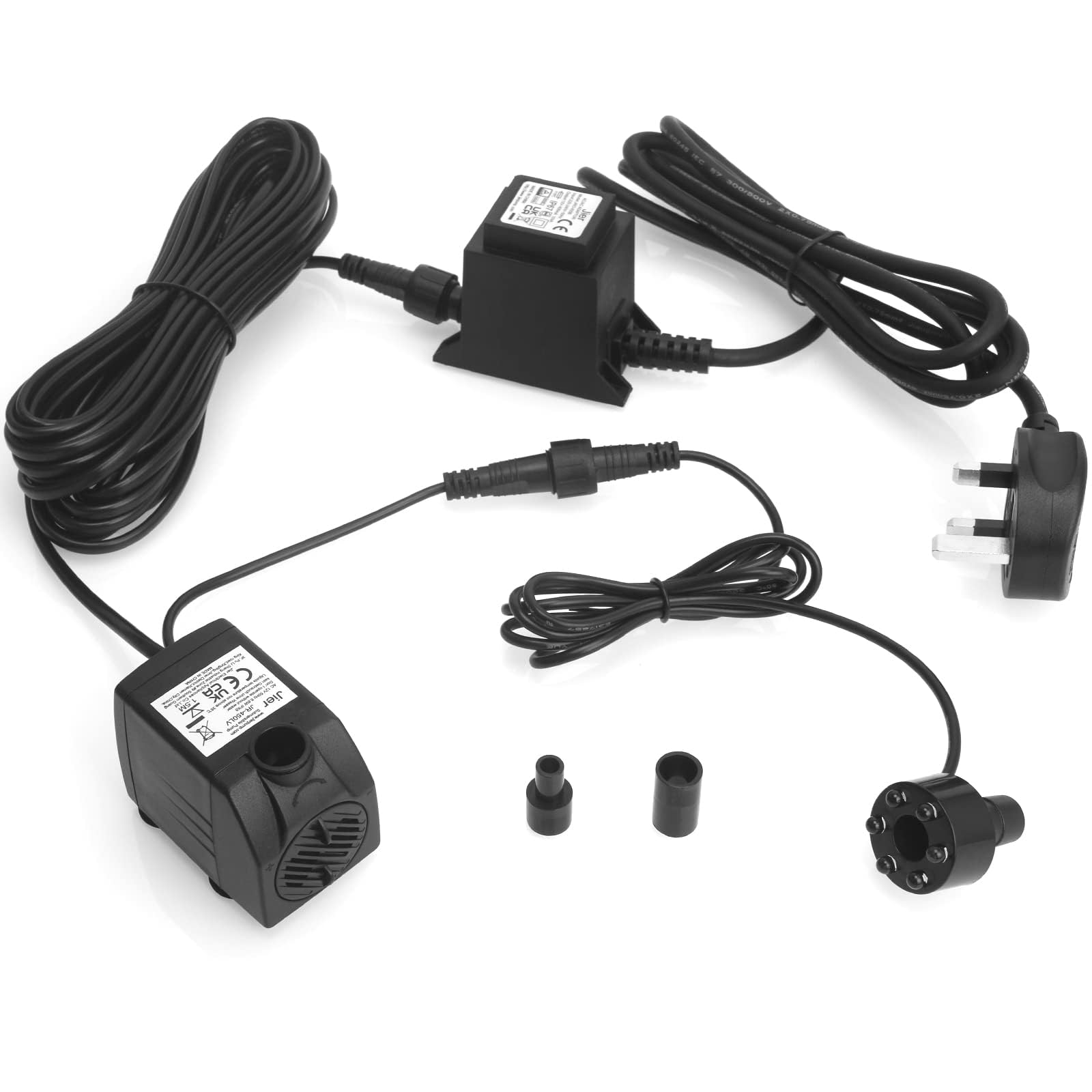 BARST Submersible Water Feature Pump,12V AC 450L/H Fountain Pump with 10m Power Cord & LED Light Ring for Aquarium, Pond, Birdbaths, Fish Tank JR-450LV — view 8