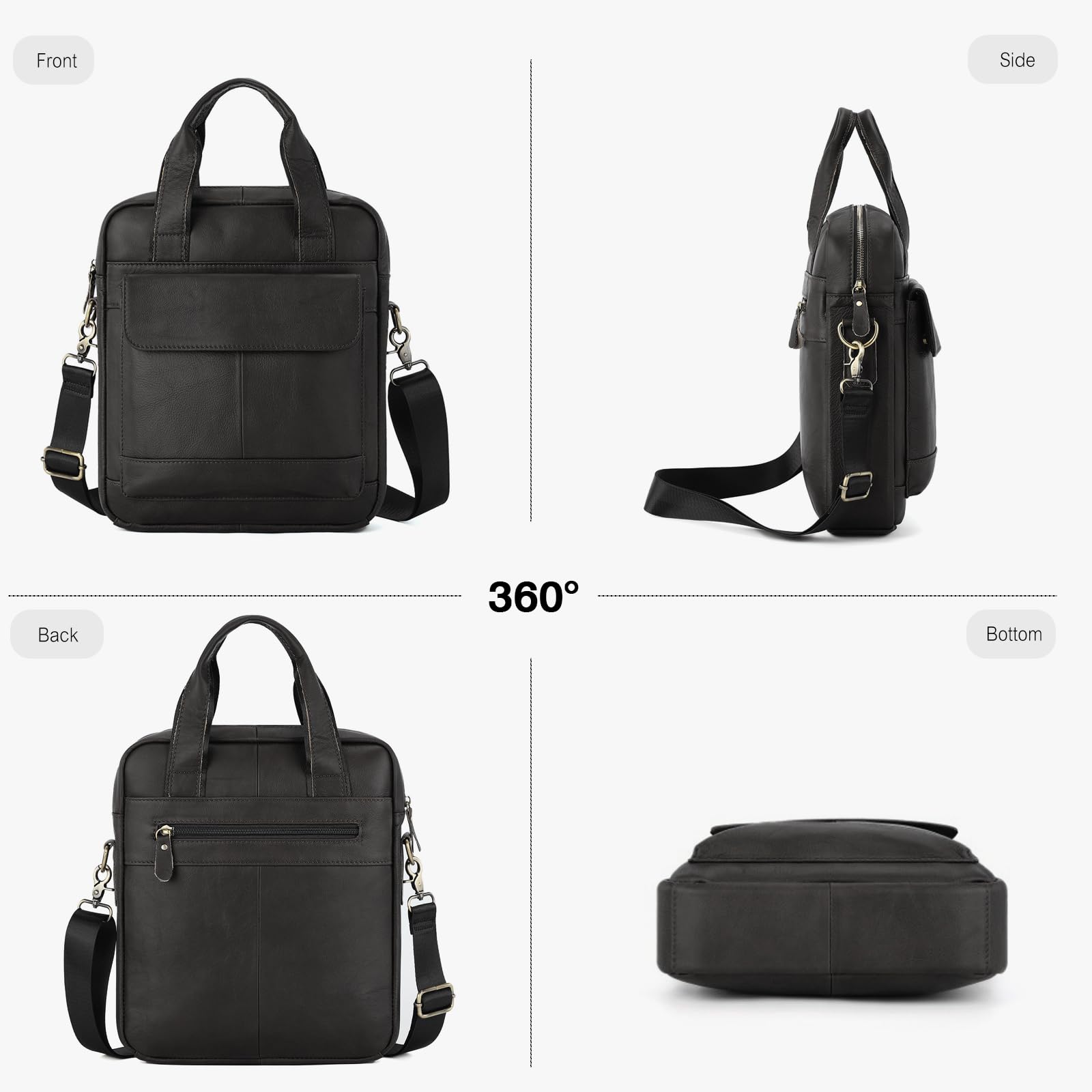 FANDARE Skórzana męska torba crossbody biznesowa torba listonoszka na ramię mała teczka torby boczne wiele kieszeni tornister torby na niezbędne rzeczy do pracy, podróży, codzienne dojazdy do pracy