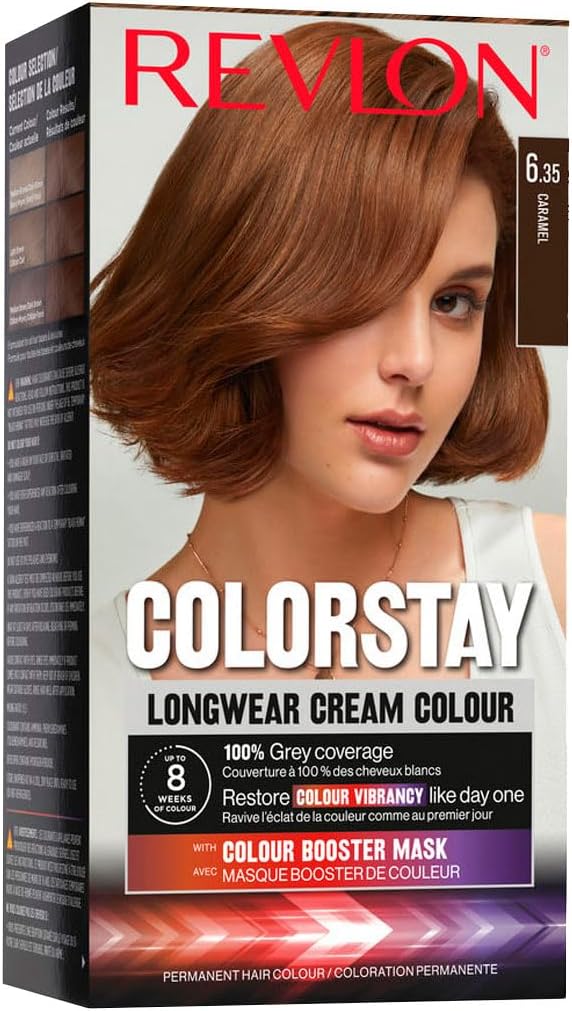 Revlon ColorStay - Coloration Permanente - Coloration Cheveux Longue Tenue - Couvre 100% des cheveux blancs - Jusqu’à 8 semaines - Huile de Macadamia et de Beurre de Murumuru - N6.35 Caramel