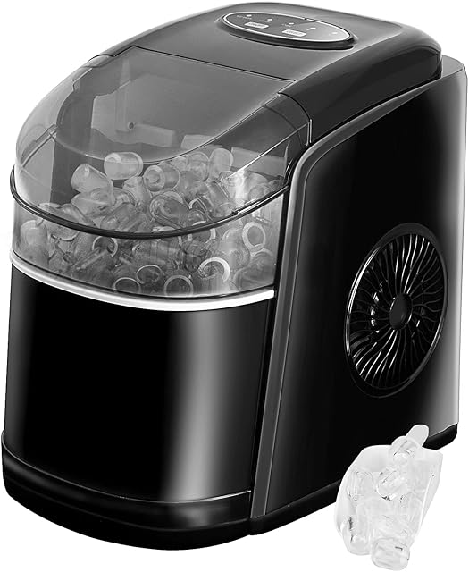 Ice Machine Countertop Ice Maker Machine, Ice Cube Makers Ready in 6-13 Mins Ice Cubes 12kg in 24 Hrs, Includes Scoop, Self-cleaning Program, Black
