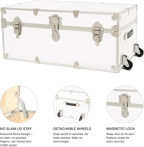 Miniatura 72 de Rhino Trunk & Case Baúl grande de vinilo en relieve de cuero, reposapiés de campamento de verano, baúl de almacenamiento para dormitorio