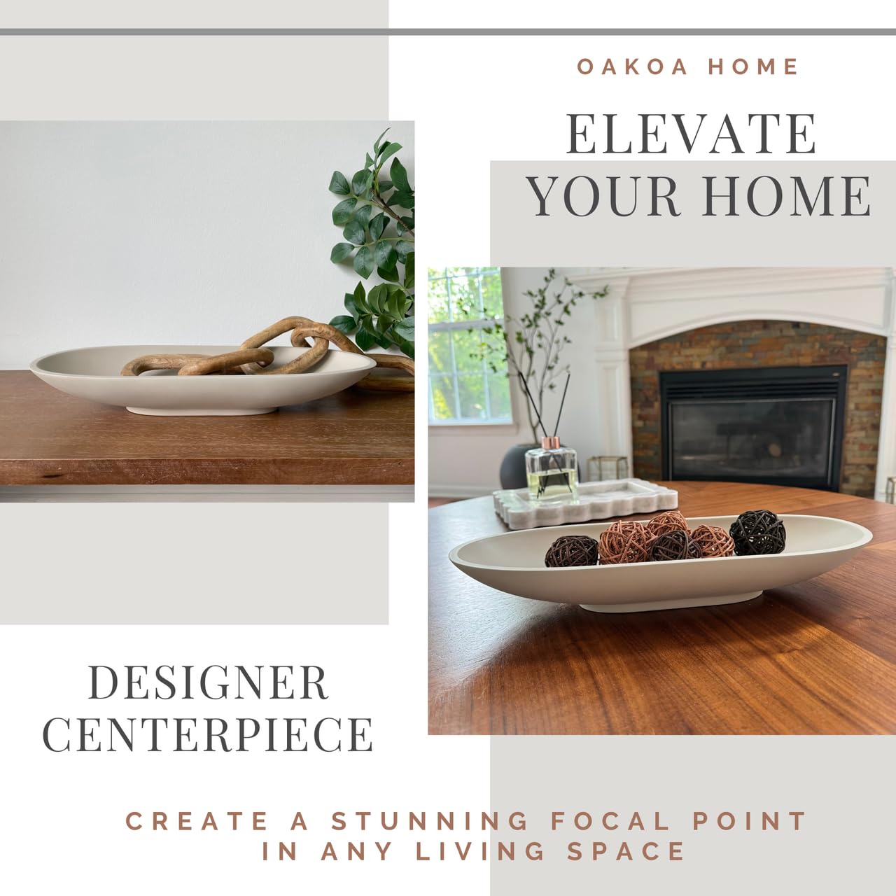 Cuenco decorativo grande de concreto para decoración del hogar, cuenco decorativo largo para mesa de centro de mesa - Tazón de mesa auxiliar para mesa de entrada - Decoración de tazón de masa 6