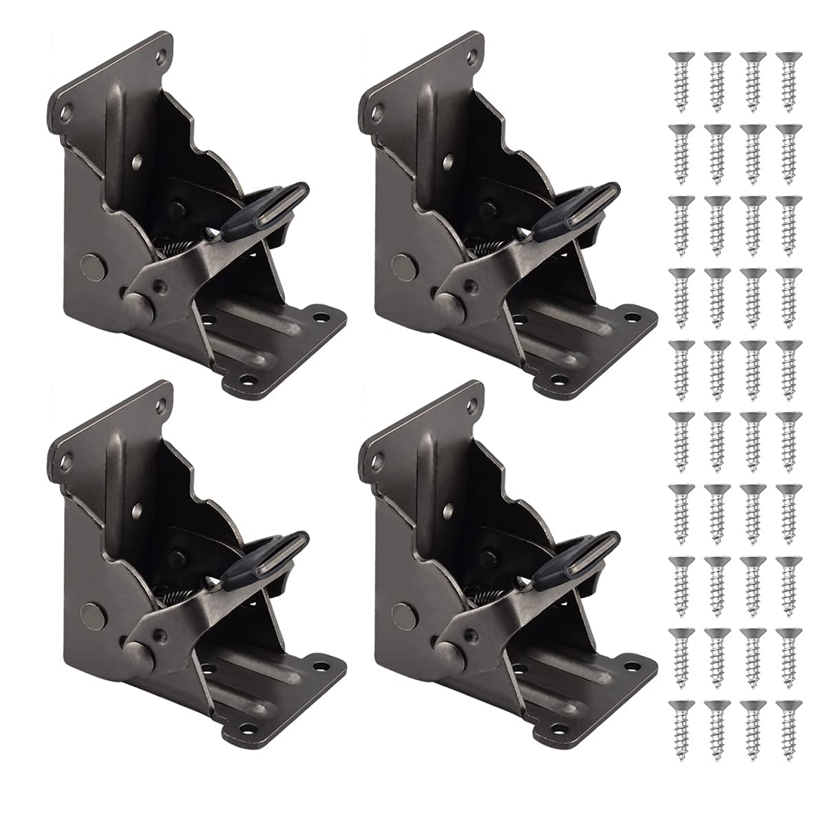 MAKINGTEC 4 Pieces Table Leg Folding Bracket, Lock Extension Bracket for Table Bed Leg Bronze Steel Folding Hinges, 90 Degree Folding Support Bracket with Screws (Black)