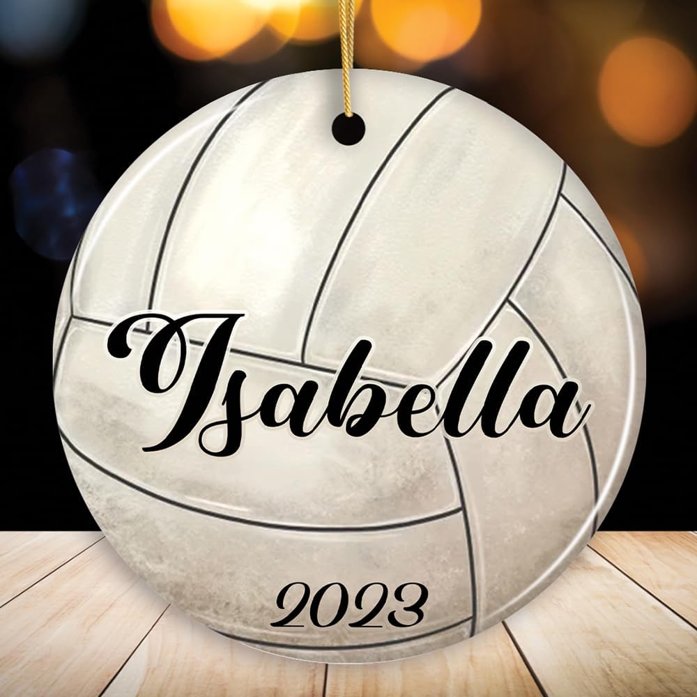 Personalized Volleyball Christmas Ornament, Festive Holiday Theme with Name and Date (Circle)