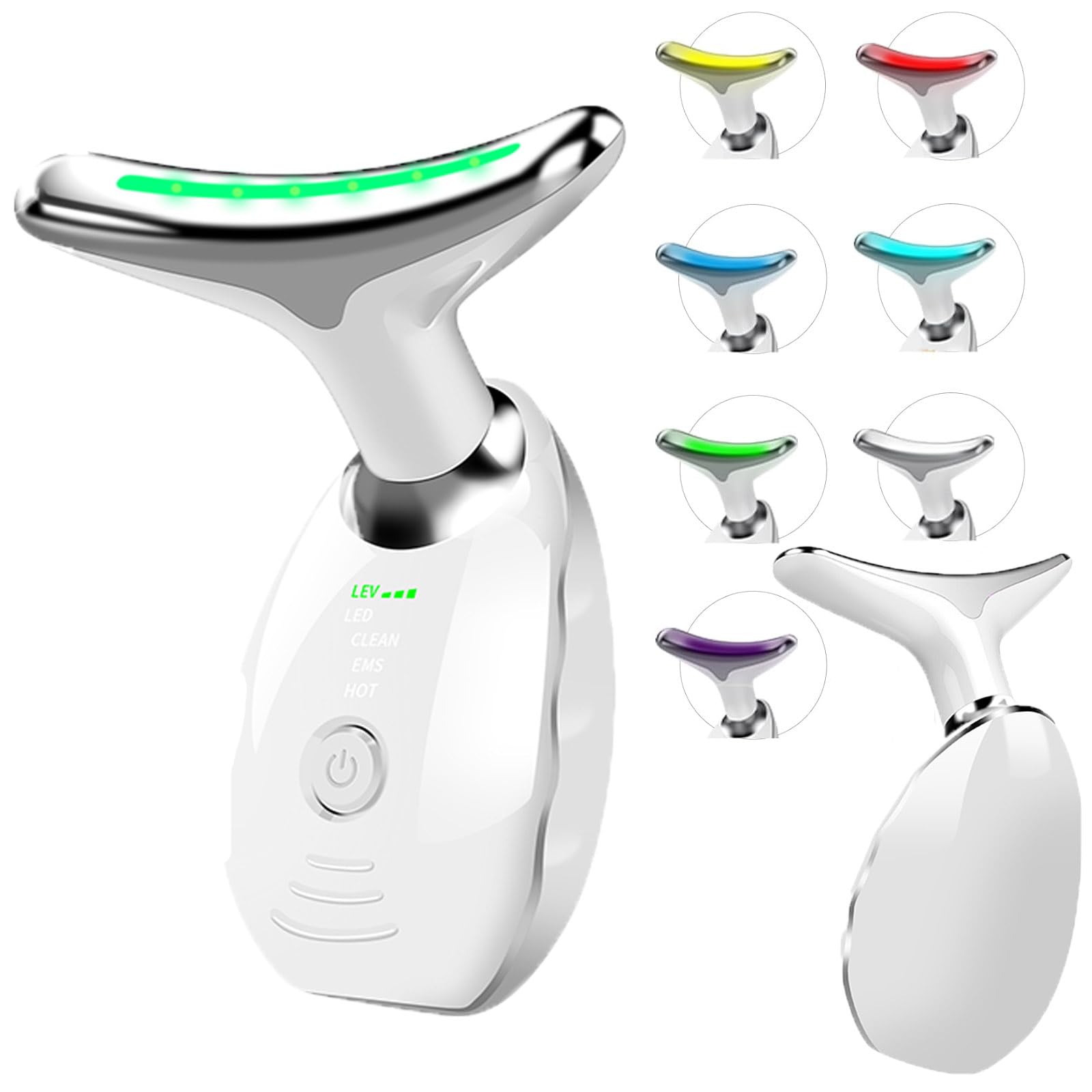 Masajeador Facial Eléctrico, Dispositivo Antiarrugas de 7 Colores con 3 Modos de Masaje, Masajeador de Cara y Cuello con Vibración para Reafirmar y Suavizar la Piel