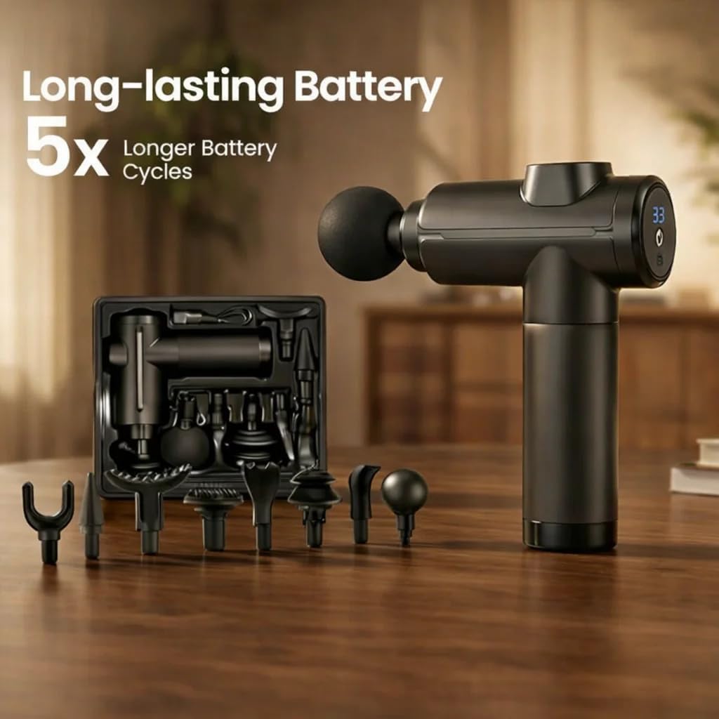 BOSS Handheld Massage Gun, Deep Tissue Body Massager with 8 Heads, 32 Speed Settings, Ultra-Quiet Motor, LCD Display, Type-C Fast Charging, Long Battery Life for Relaxation & Fitness Black