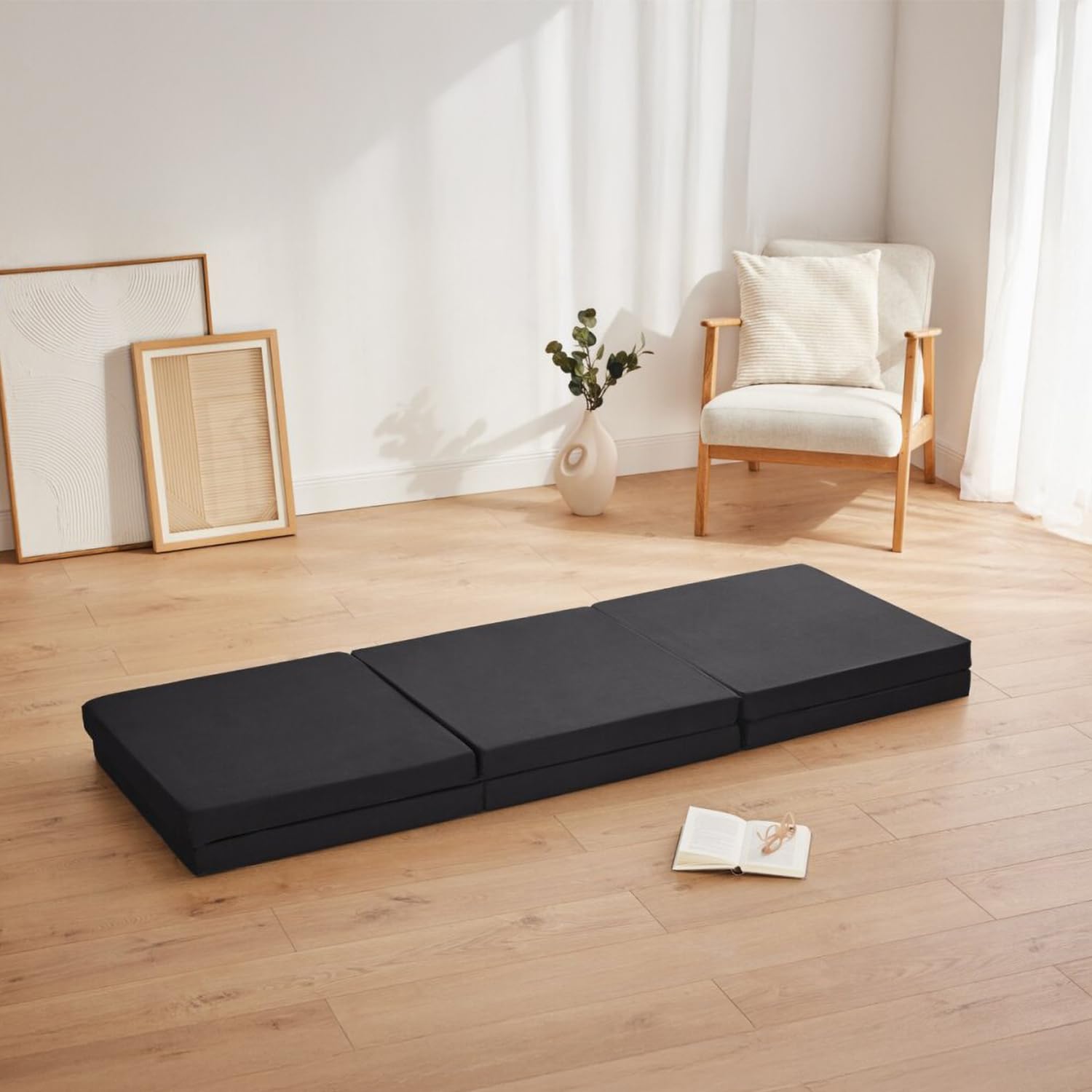 CloudComfort Materasso Matrimoniale Pieghevole Ospiti 140x195 cm 6 Pezzi Nero Letto Matrimoniale e Singolo Con Borsa Per Il Trasporto, Nucleo In Schiuma Extra Spessa Altezza 14 Cm Singolo