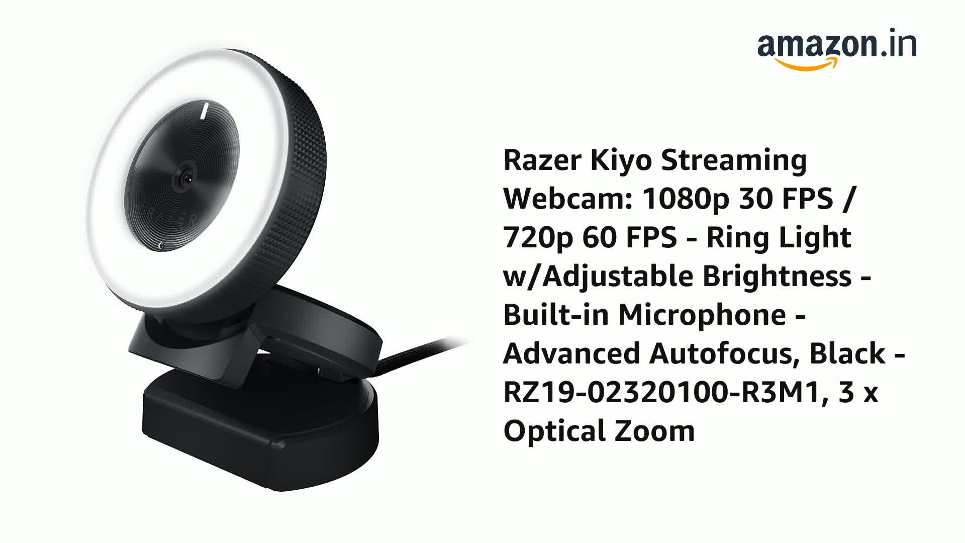 Razer Kiyo Caméra de Streaming avec Éclairage Circulaire Webcam USB