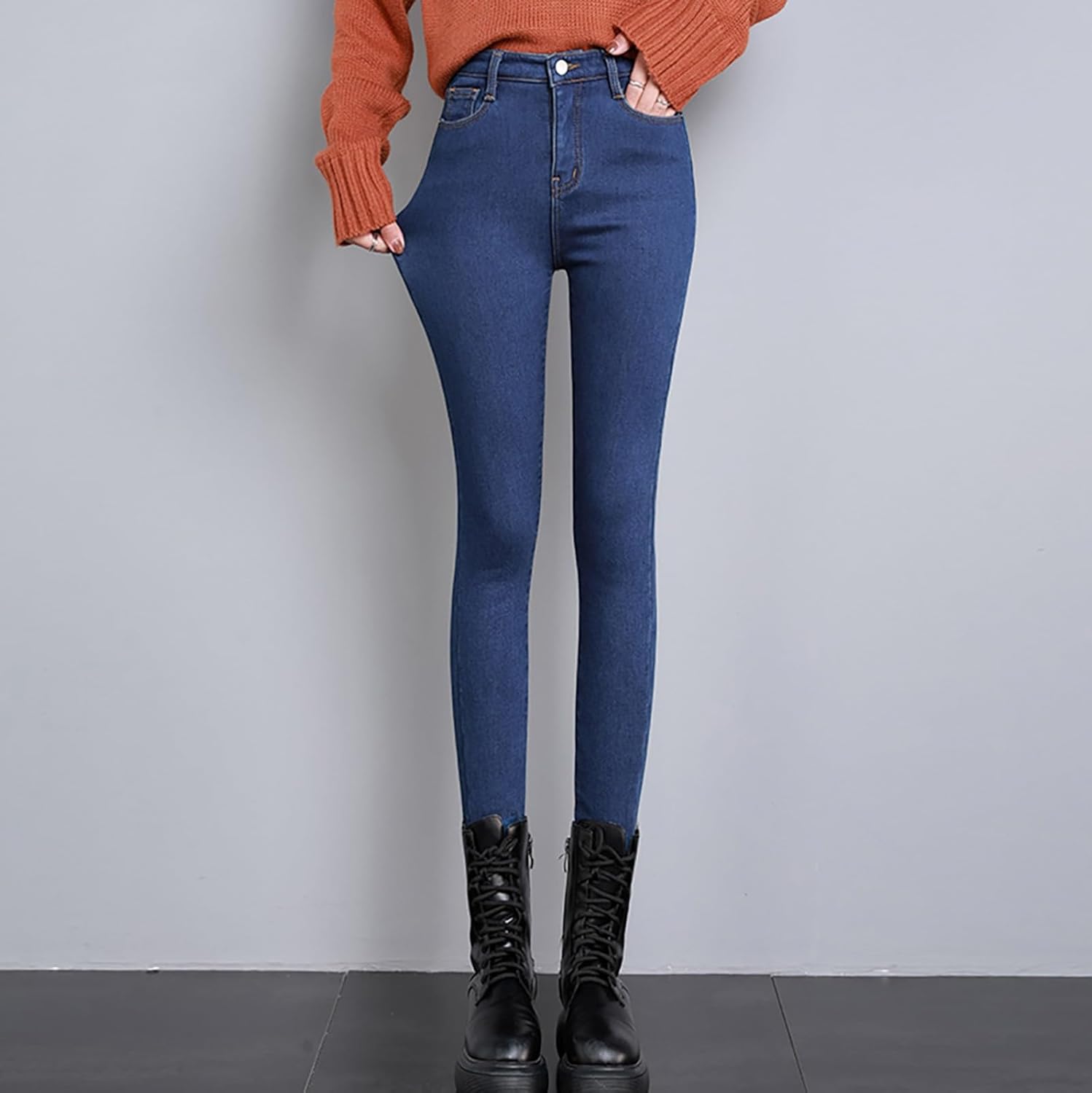 Women's Fleece Lined Jeans Winter Thermal Denim Pants Slim Fit High Waist Sherpa Leggings Skinny Stretch Trousers with Pocket