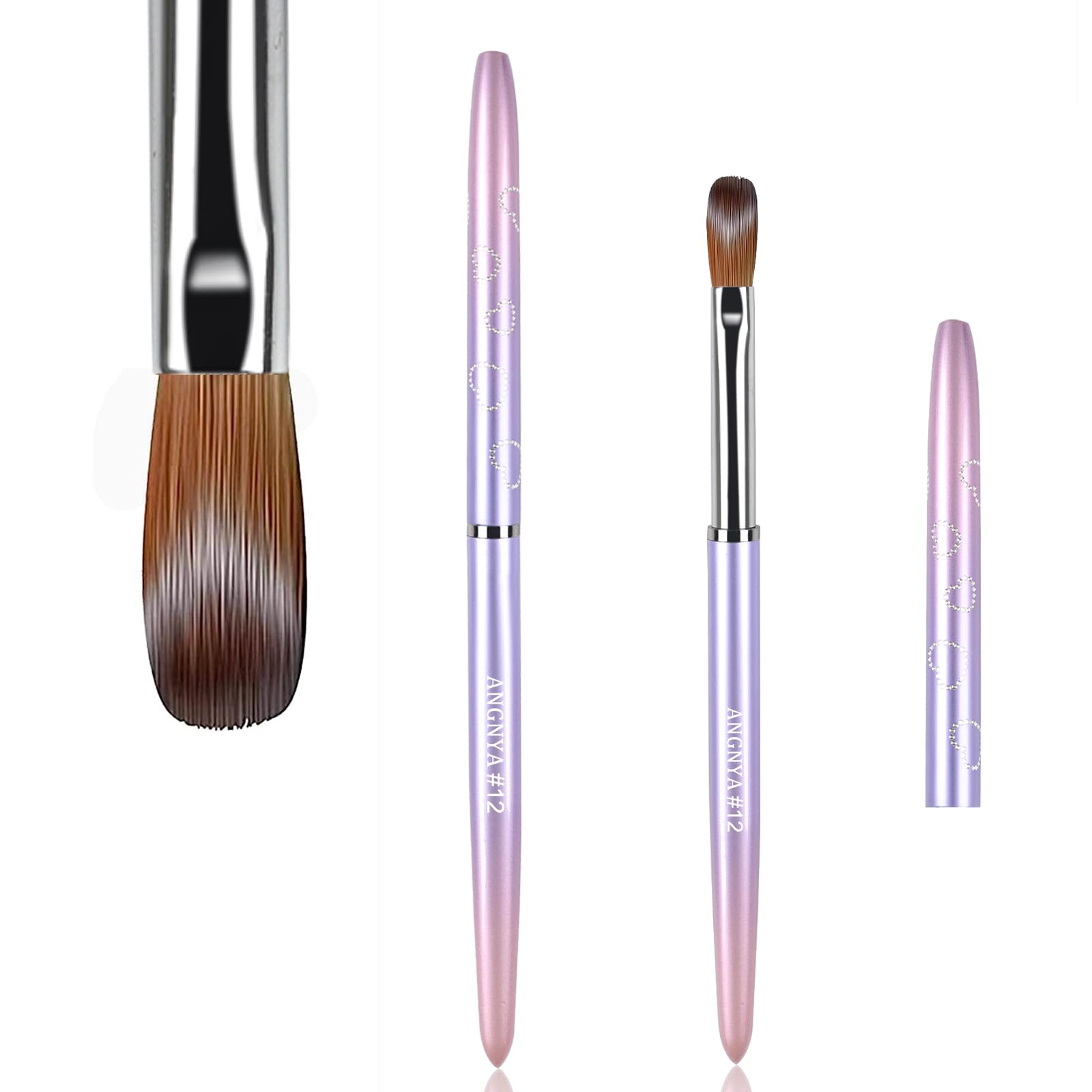 ANGNYA Kolinsky Pincel Acrílico para Uñas, Pinceles para Uñas para Aplicación de Acrílico, Pincel Acrílico en Polvo para Uñas, Pincel Acrílico para Uñas para Manicura Profesional Home Salon (12#)…