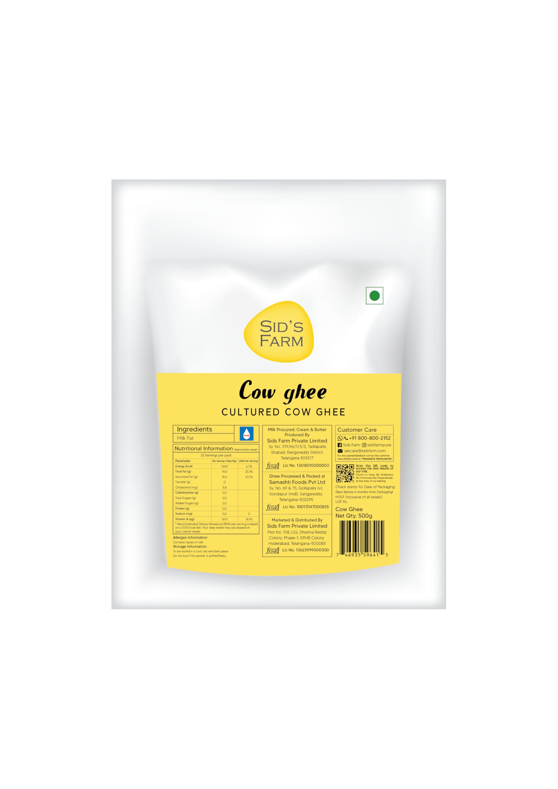 SIDS FARM - WE CARE Lab Certified Cultured Cow Ghee,Antibiotic-Free Milk,|Danedar Ghee|Adulterants Free|Trans Fat Free|Preservative Free|28 Rm Value|Usfda,Fssai,Iso,Apeda Certified,500 Grams (B0C6KKWRD6) Amazon Price History, Amazon Price Tracker