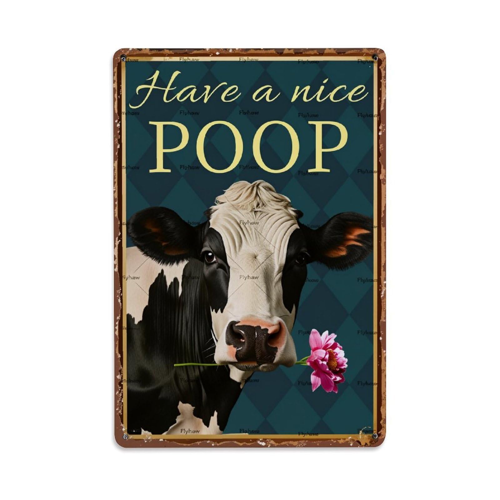 Jdfenggu Vintage Cow Holding Flower Pattern Retro Metal Tin Sign, Decor Art Poster For Bar, Home, Man Cave, Kitchen, Laundry Room Gift 8X12inch