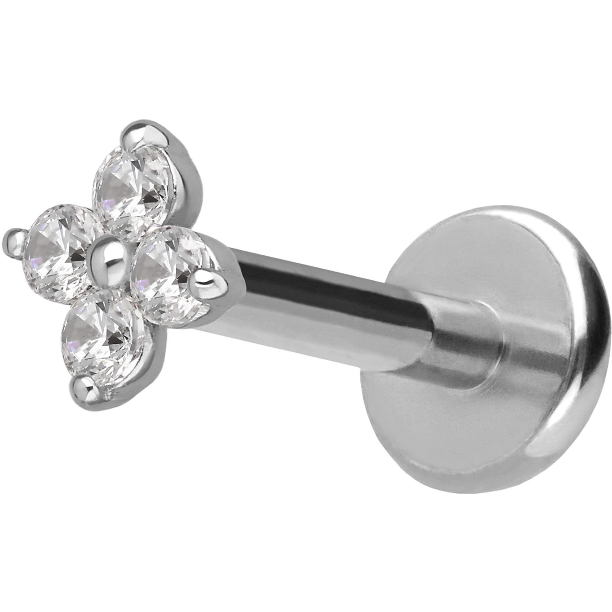 PIERCINGLINE Piercing Stecker Titan Labret mit Innengewinde + 925er Silber Aufsatz MOISSANIT-BLUME - Goldfarben, Silberfarben
