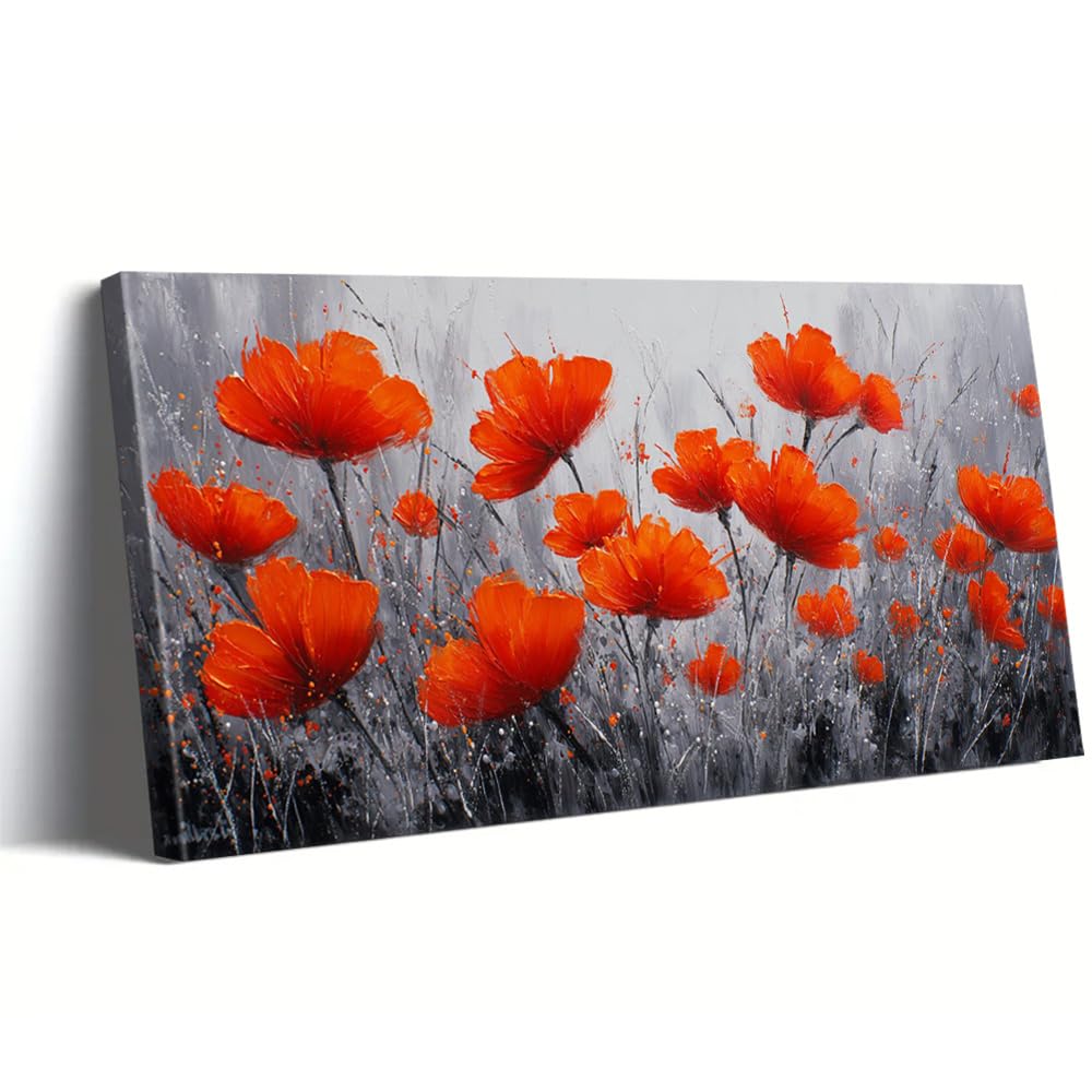 AEFOUU Canvas Art Print Red Flowers Wall Decoration Abstract Canvas Painting Minimalist Design Art for Modern Home Wall Decor Poster(30x60cm/12x24in/Frameless)