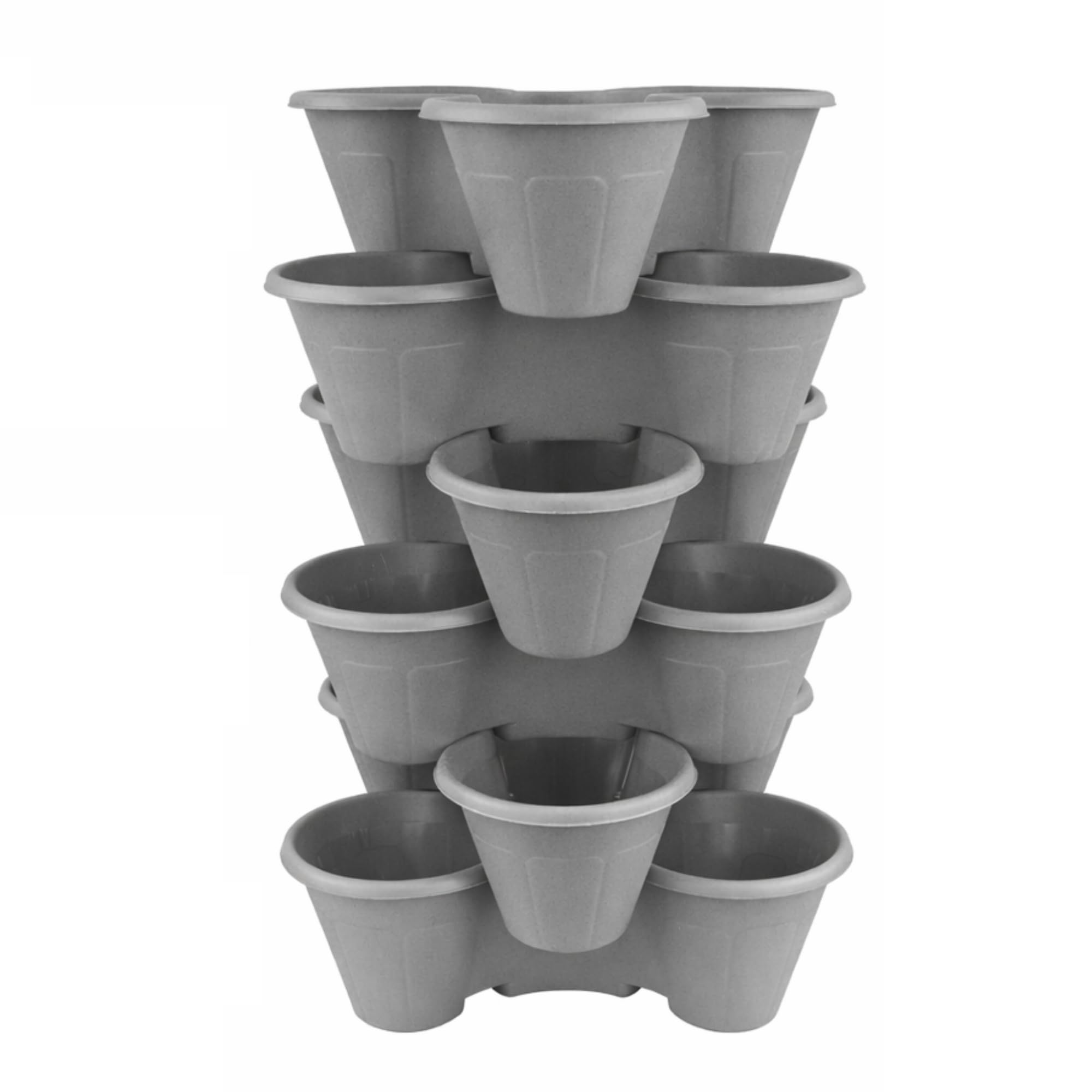 Stackable Strawberry Planter – Tiered Vertical Garden Pots for Herbs, Flowers & Vegetables – Space-Saving Planter for Patio, Balcony & Garden – Indoor & Outdoor | 1, 3 or 6-Tier (6x Grey)