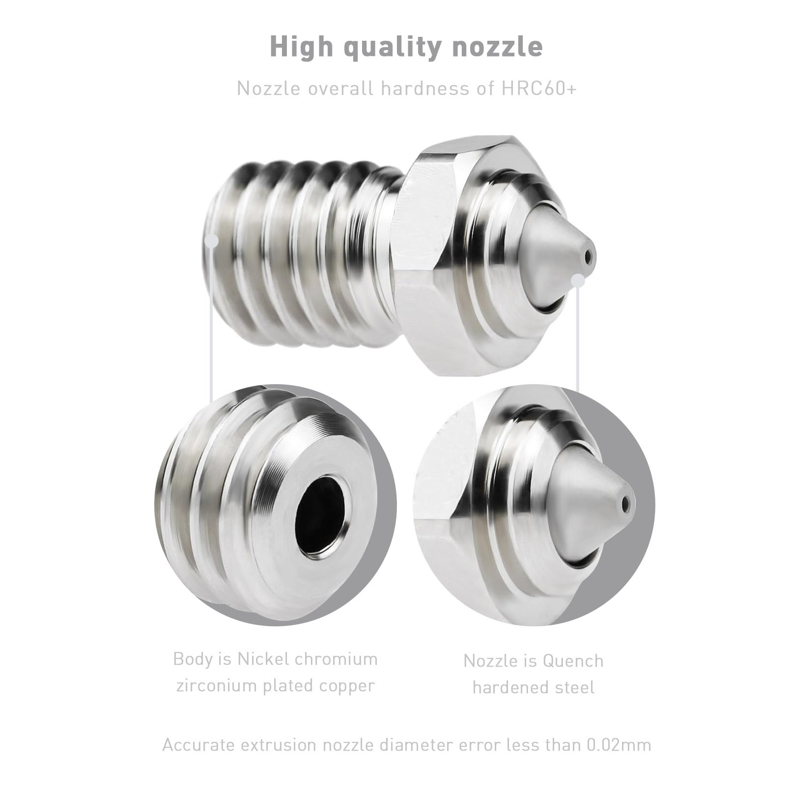 Upgrade V6 dysza bimetalowa 0,6 mm, stal hartowana, powlekana miedź, kompatybilna z 1,75 mm V6 Hotend Prusa I3 MK3 MK3S Anycubic Mega S Vyper 3D druk PEI PEEK lub filament z włókna węglowego (0,6 mm)