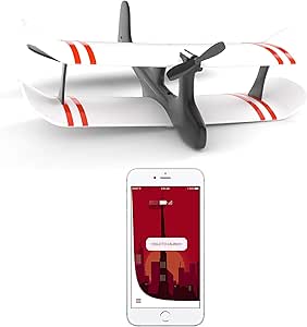 TobyRich Moskito : Avion contrôlé par application smartphone / drone biplan télécommandé pour iOS et Android / Contrôlable depuis mobile / Avion à deux canaux RTF en EPP et carbone avec joystick