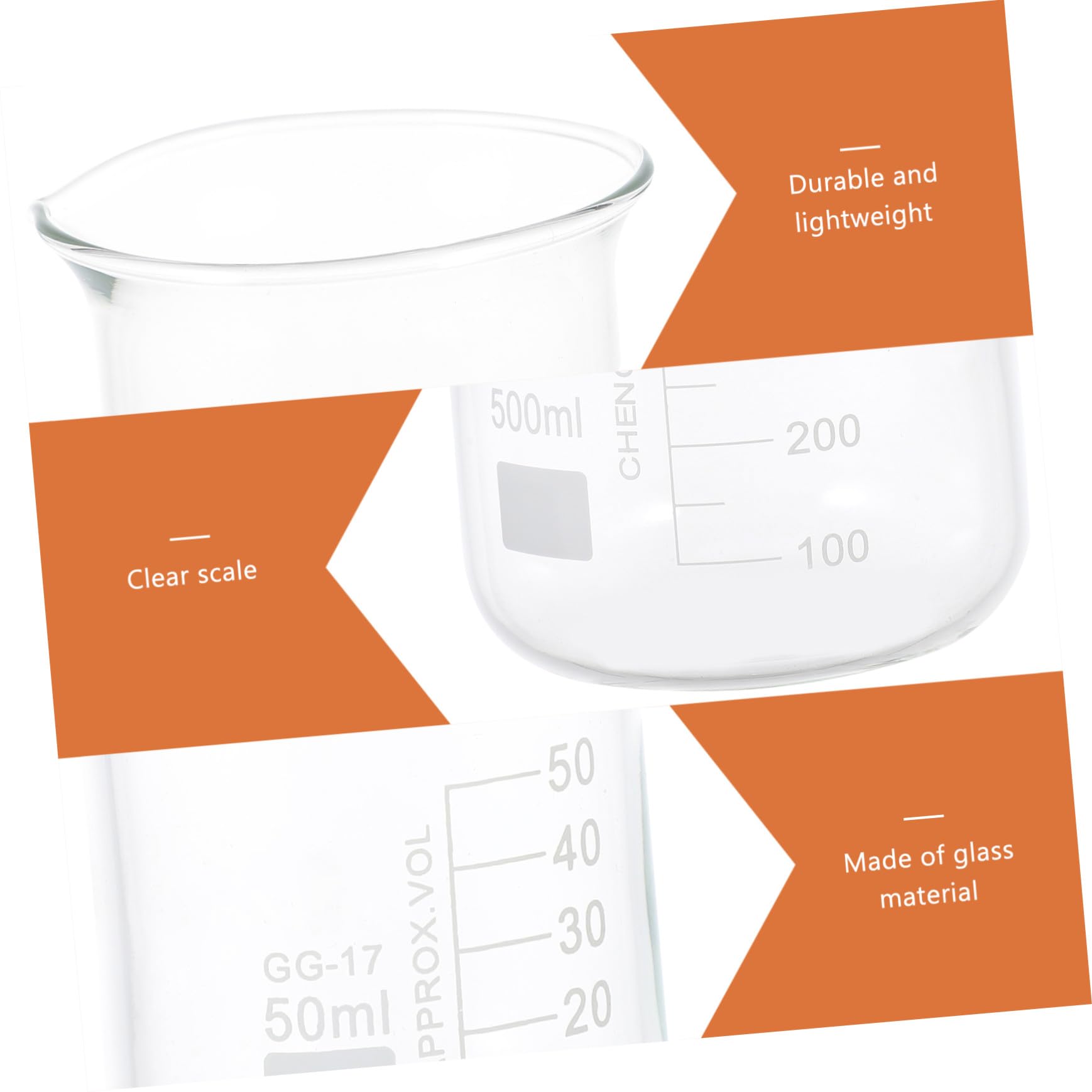 Vasos Graduados de Vidrio 5piezas para Laboratorio, Alta Temperatura | Tazas Medidoras de Vidrio, Vaso de Vidrio Transparente, Decoracion Colegio