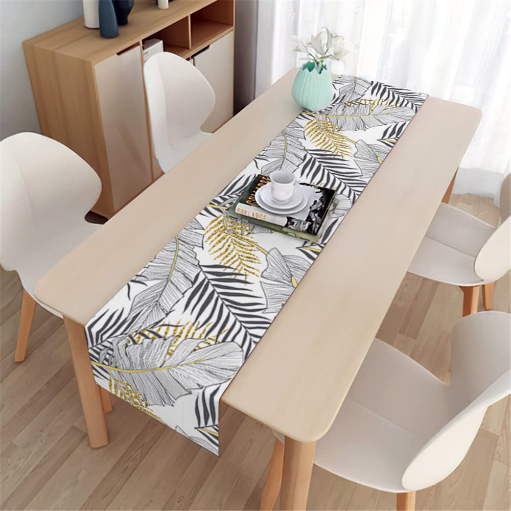 Runner Da Tavola In Lino E Cotone - Doppio Strato, Design Morandi Con Foglie - Verde/Arancio, Lavabile - Foto 5