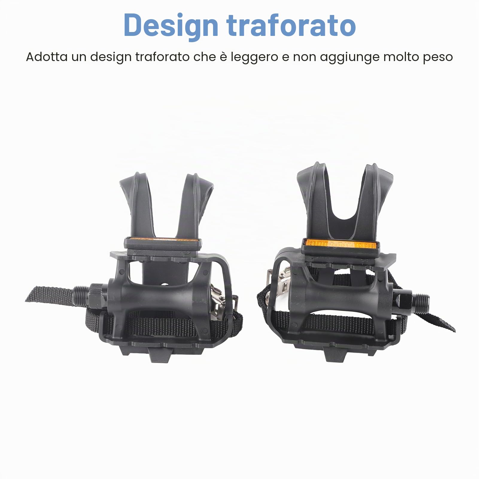 Pedali per bicicletta con clip e cinghie, pedali antiscivolo, per cyclette, bici da corsa, spinning e mountain bike