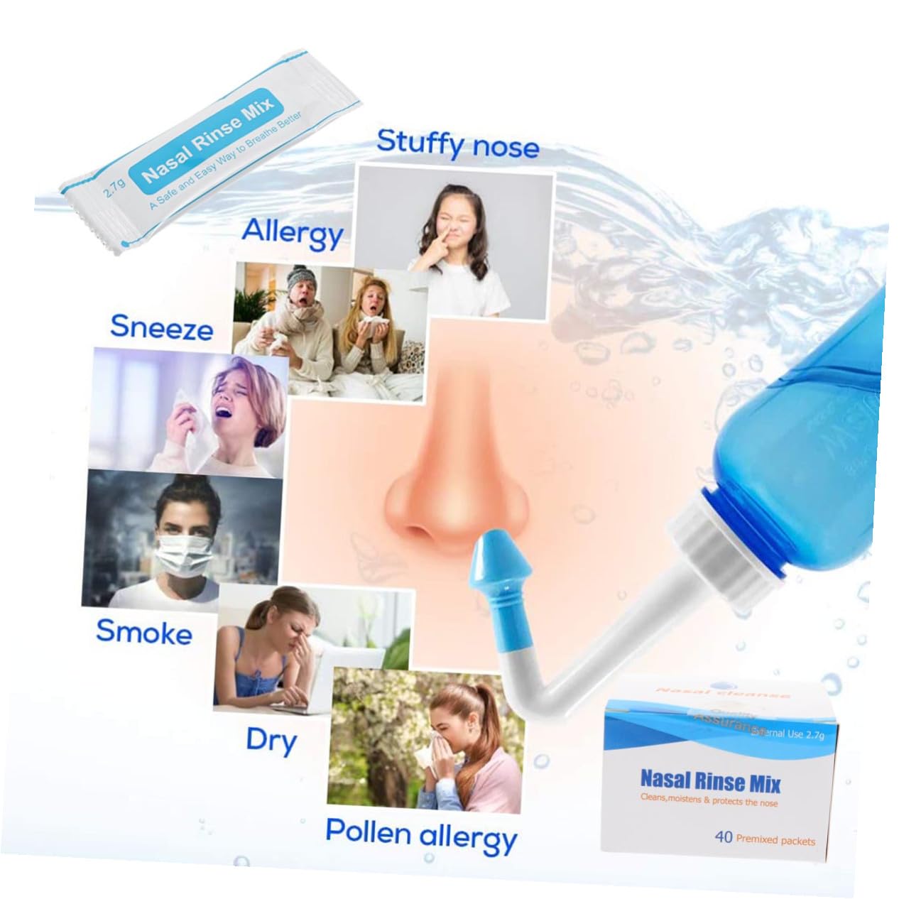 Hohopeti Paquetes de Sal para Enjuague Nasal 40 Sobres Fáciles de Usar Sal Protectora para Limpieza Nasal en Trabajo Profesional y Campo Especial