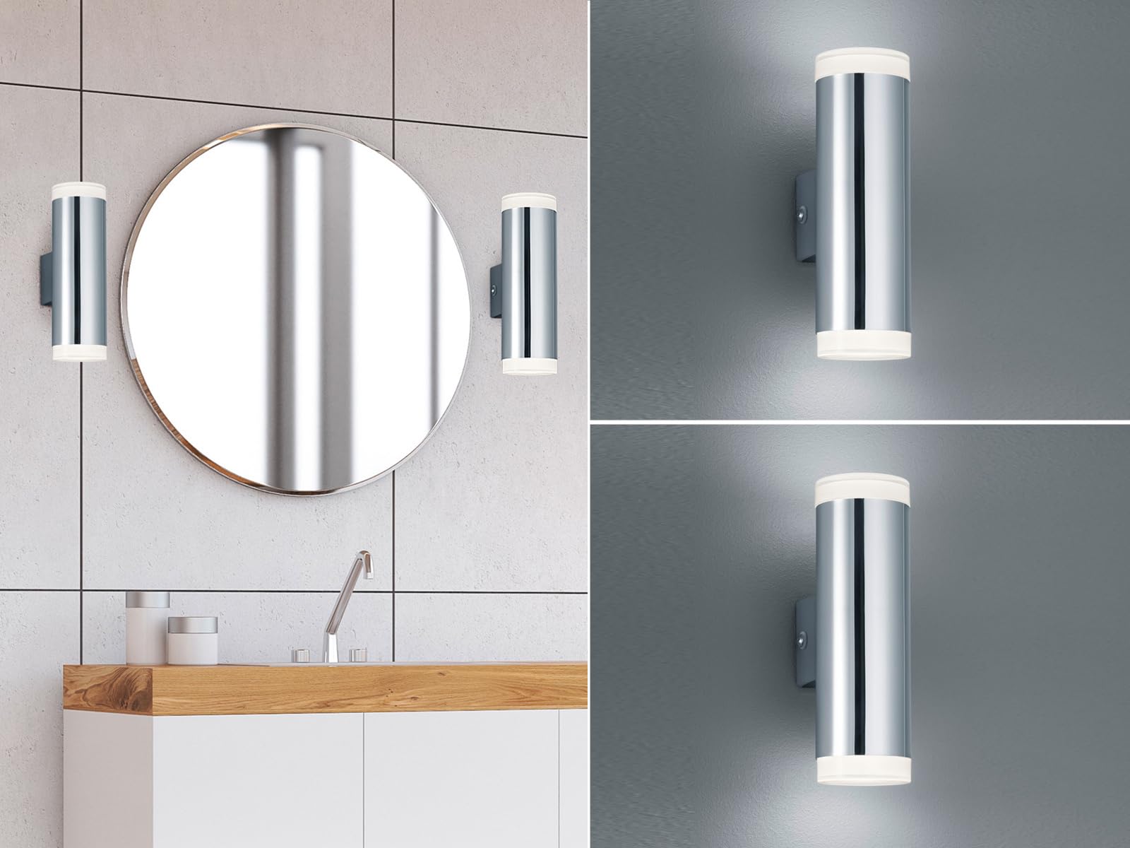2er SET Badezimmer Wandleuchten Up & Down in Silber Chrom, Höhe 16cm