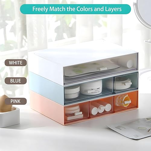 Miniatura 5 de Organizador de escritorio con 5 cajones, caja de almacenamiento apilable de plástico en el escritorio, cajones pequeños unidad de almacenamiento