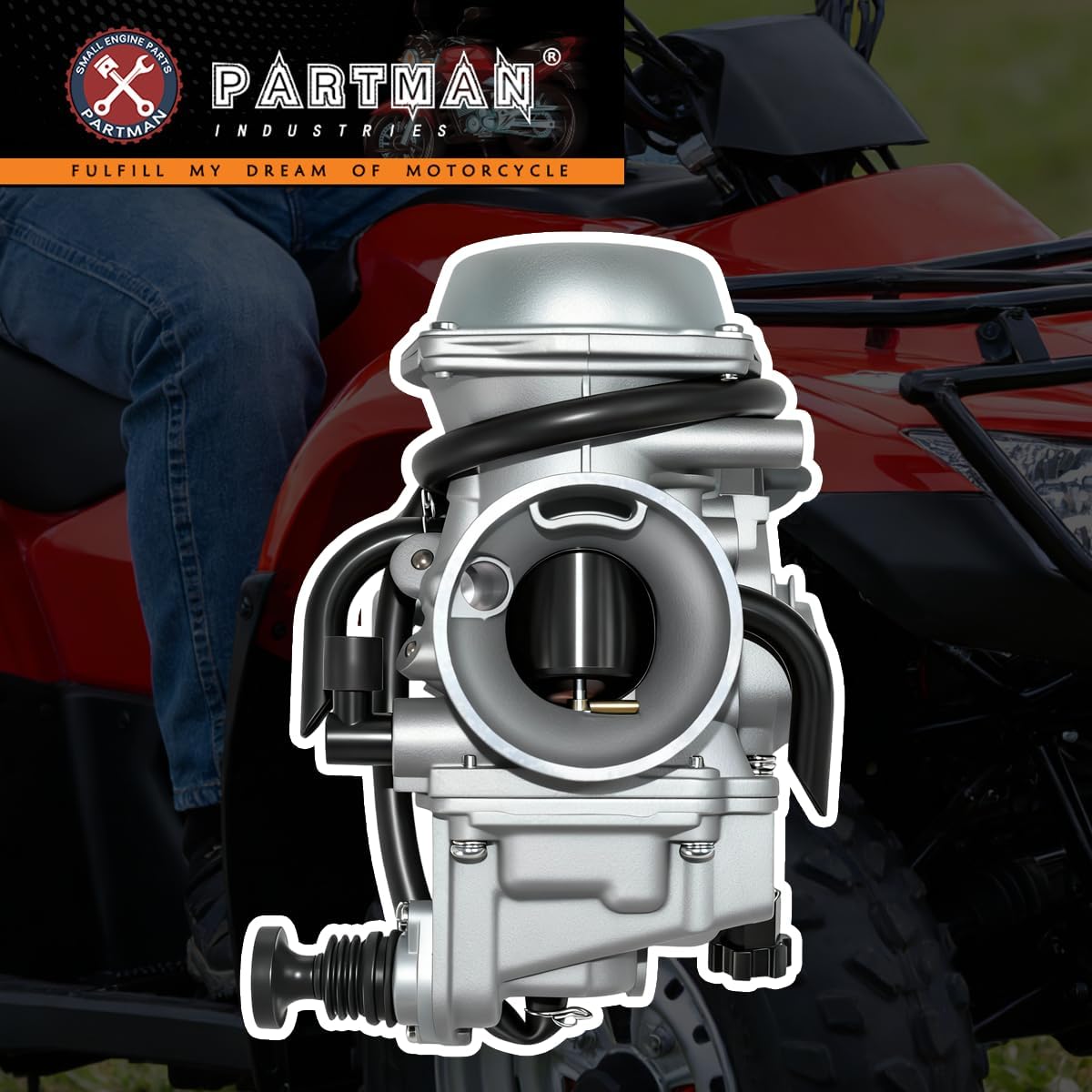 Partman TRX350 Carburetor fit For Honda Rancher 350 TRX350ES TRX350FE TRX350FMTE TRX350TM 2000-2006 Carb with Fuel Cock Petcock Valve Oil Filter Air Filter