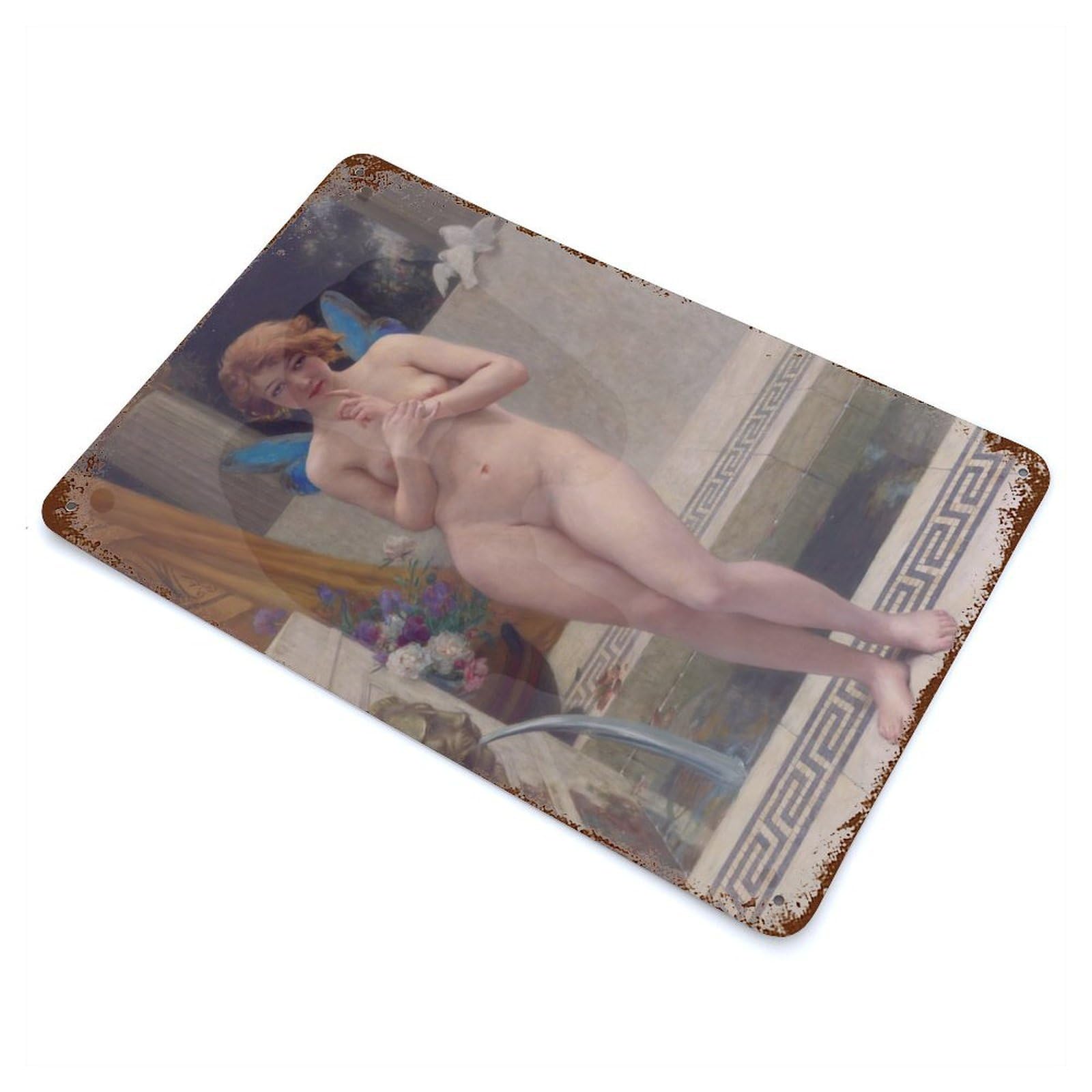 Rust Effect Bathing Lady Aged Metal Wall Plaque 11.8"x7.9", Farmhouse Wall Decor for Office, Studio And Wall Decor