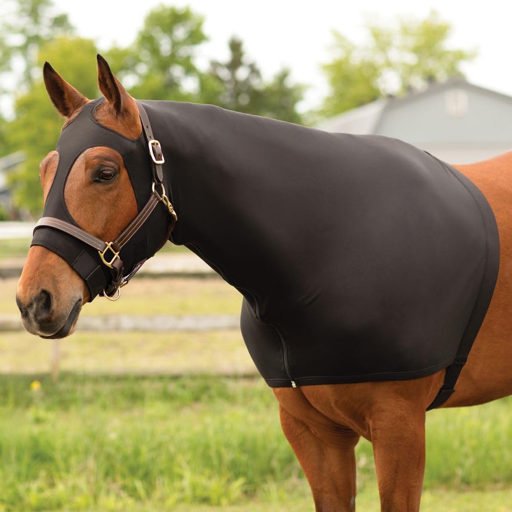 UltraFlex Fleece Lined Lycra Zipper Horse Slicker Hood | Cozy, Flexible Protection for Cool Weather | Full-Zip Design for Easy On/Off | Color Black | Size Large