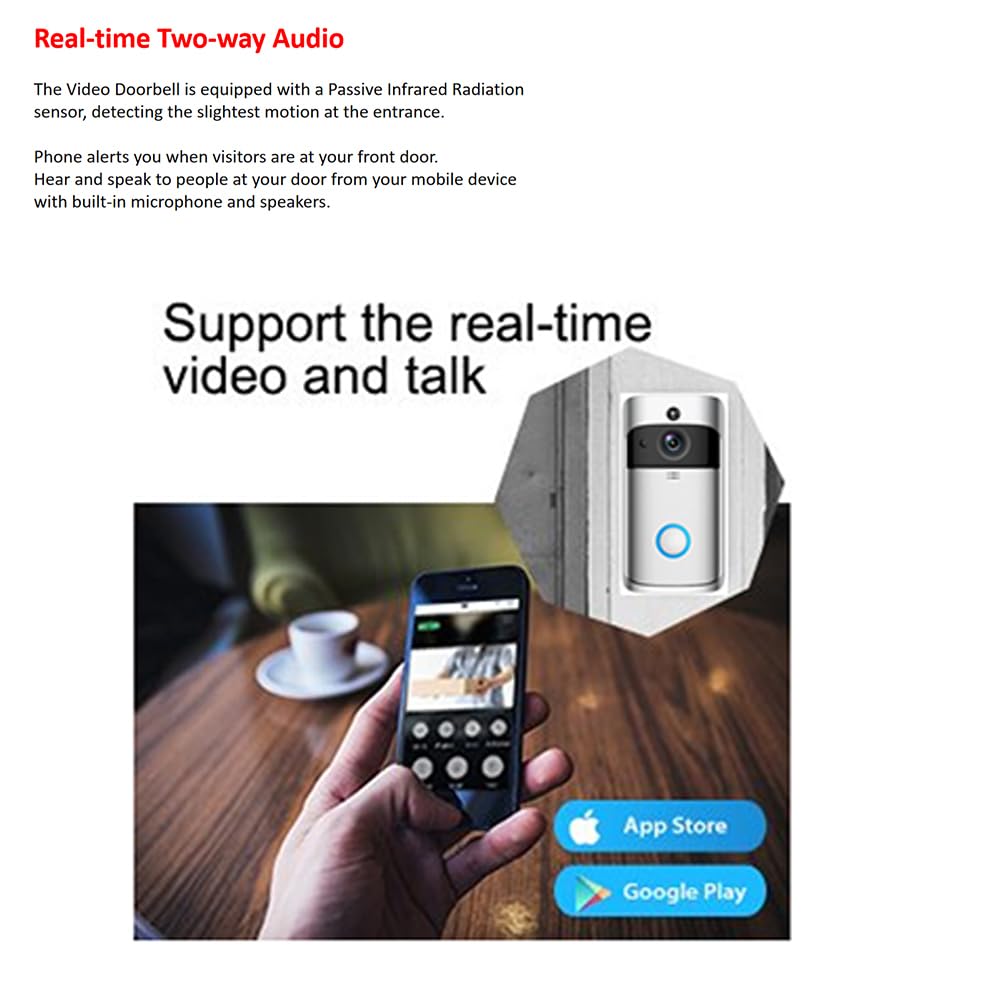 Advwin Video Doorbell Camera With Chime, 1080P HD Wireless Smart Doorbell With Ip66 Waterproof Pir Motion Detection Voice Changer Motion Zones