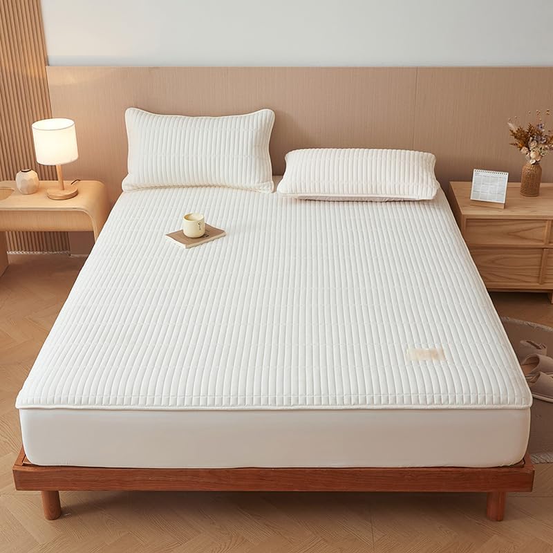 Waterproof Mattress Protector,Smooth Soft Breathable Noiseless,11" Deep Pocket, Breathable Hollow Cotton Filling Quilted Mattress Protector (White,Queen)