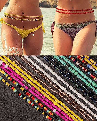 Tornito 16Pcs Belly Waist Chain Summer Jewelry Bikini Body Chain For Women African Waist Bead Set Stretchy Elastic String Multi-Color Sexy Necklace Bracelet Anklet #TOP3