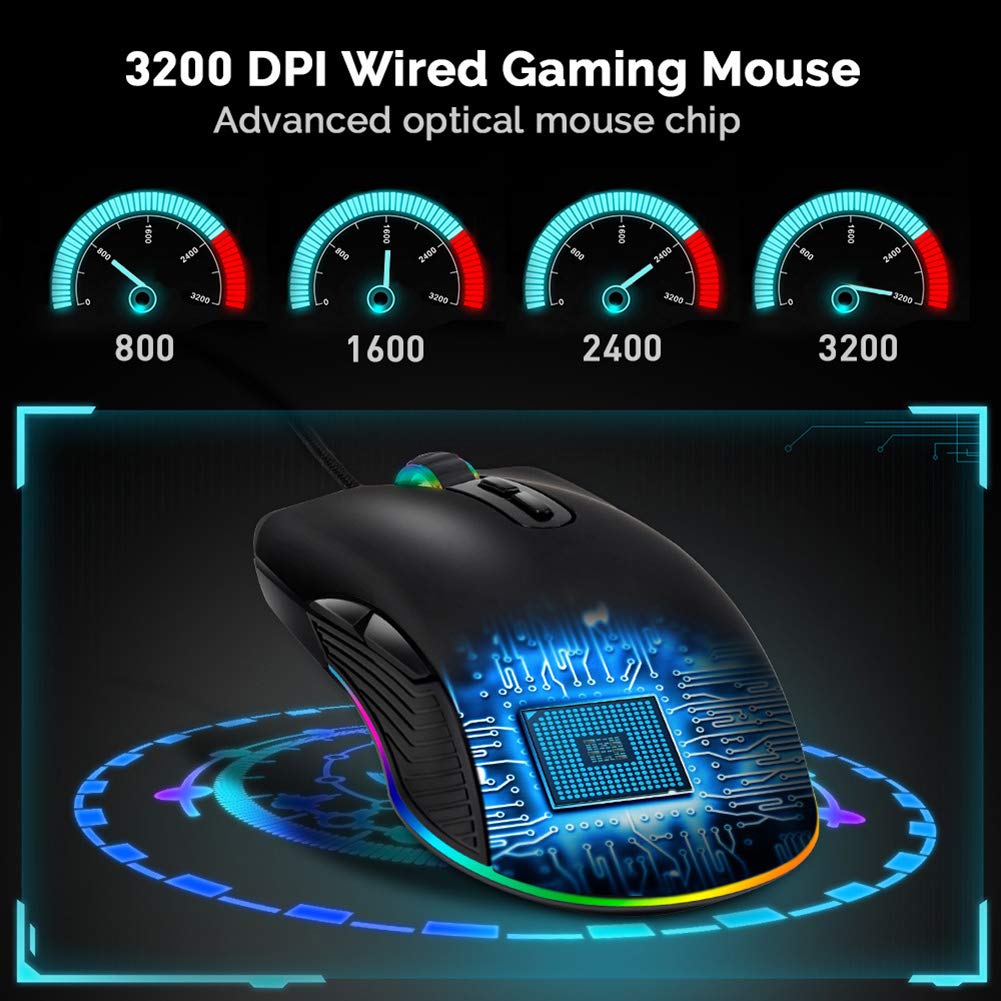 FIRSTEMORY USB C Maus Typ C ergonomisch kabelgebundene Maus RGB Gaming Maus optische Maus mit einstellbarer DPI 800160024003200 kompatibel mit Notebook, PC, Laptop, MacBook und allen TypCGeräten