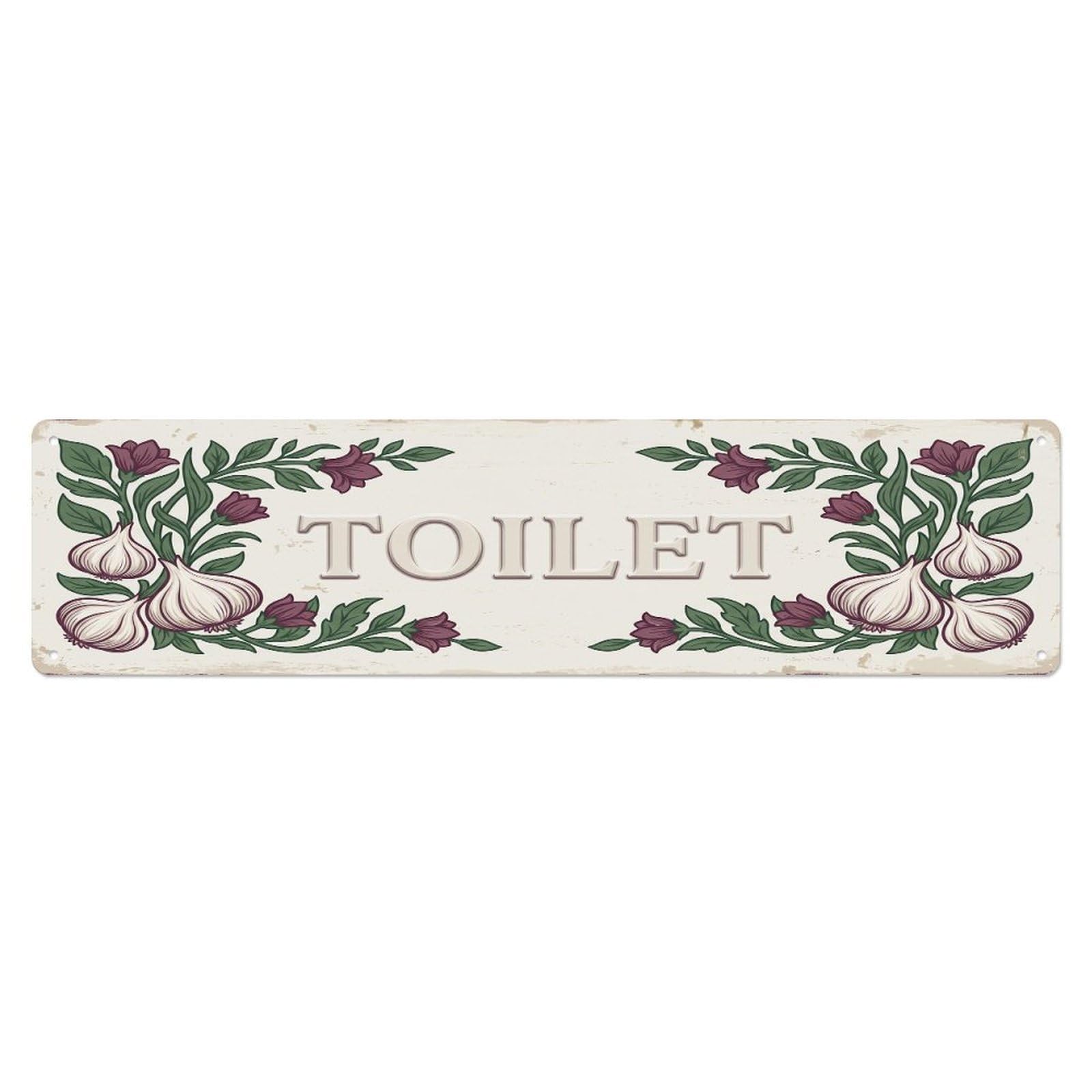 Cmhok Vintage Style Toilet Signage Garlic Vintage Metal Tin Sign Wall Decor For Cafe, Club, Garden Metal Poster 4X16inch