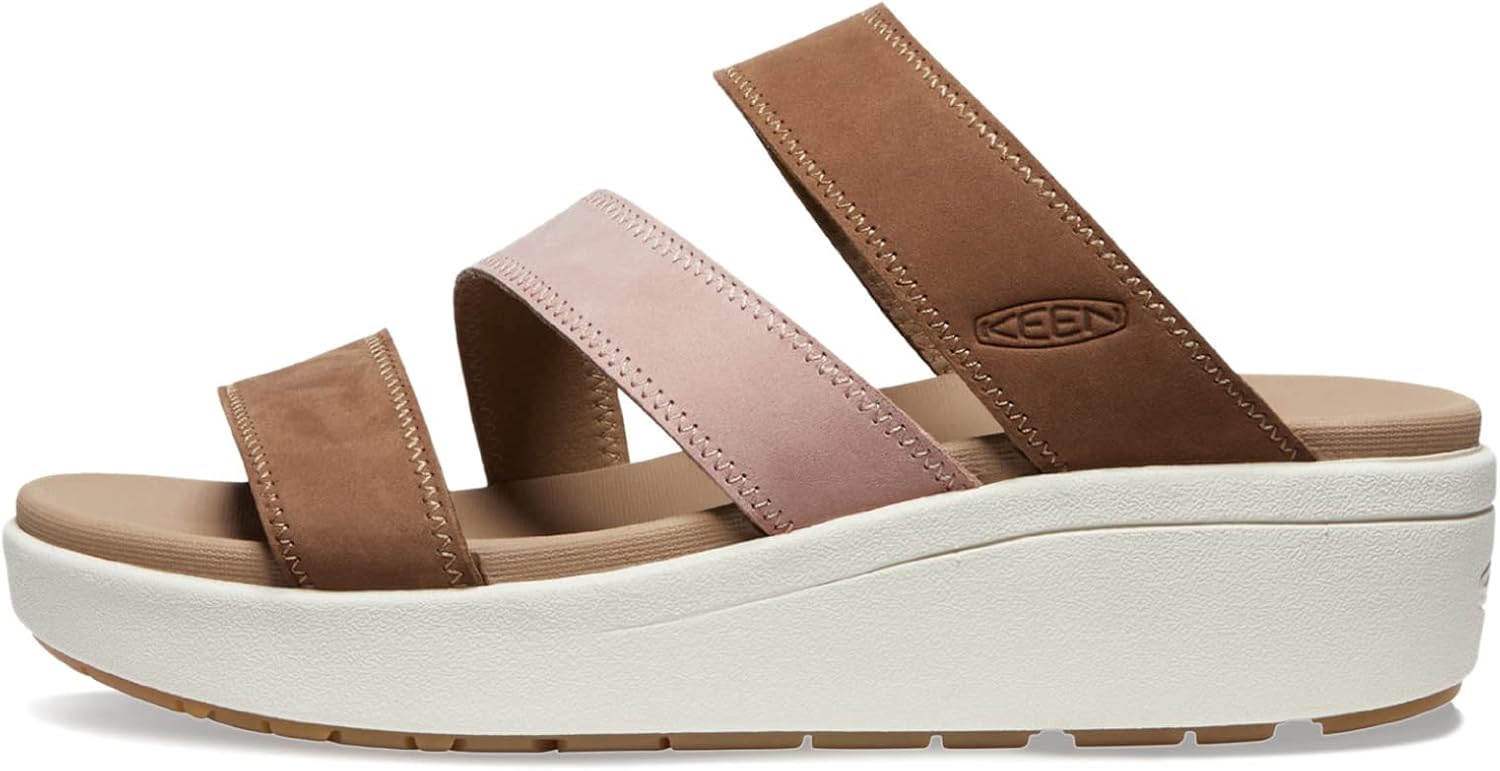 KEEN Women's Ellecity Slide Open Toe Slip On Comfortable Platform Wedge Sandals, Toasted Coconut/Fawn, 7.5