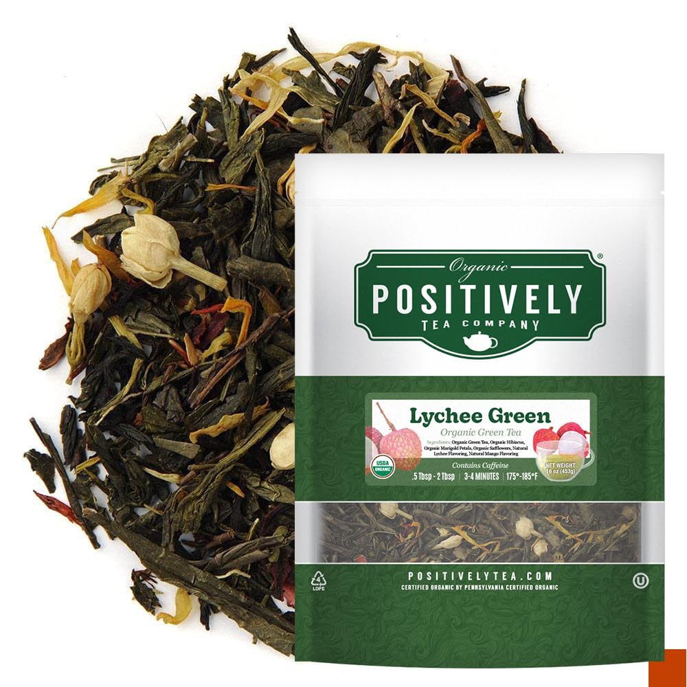 Organic Positively Tea Company, Lychee Green Tea, Loose Leaf, 16 Ounce