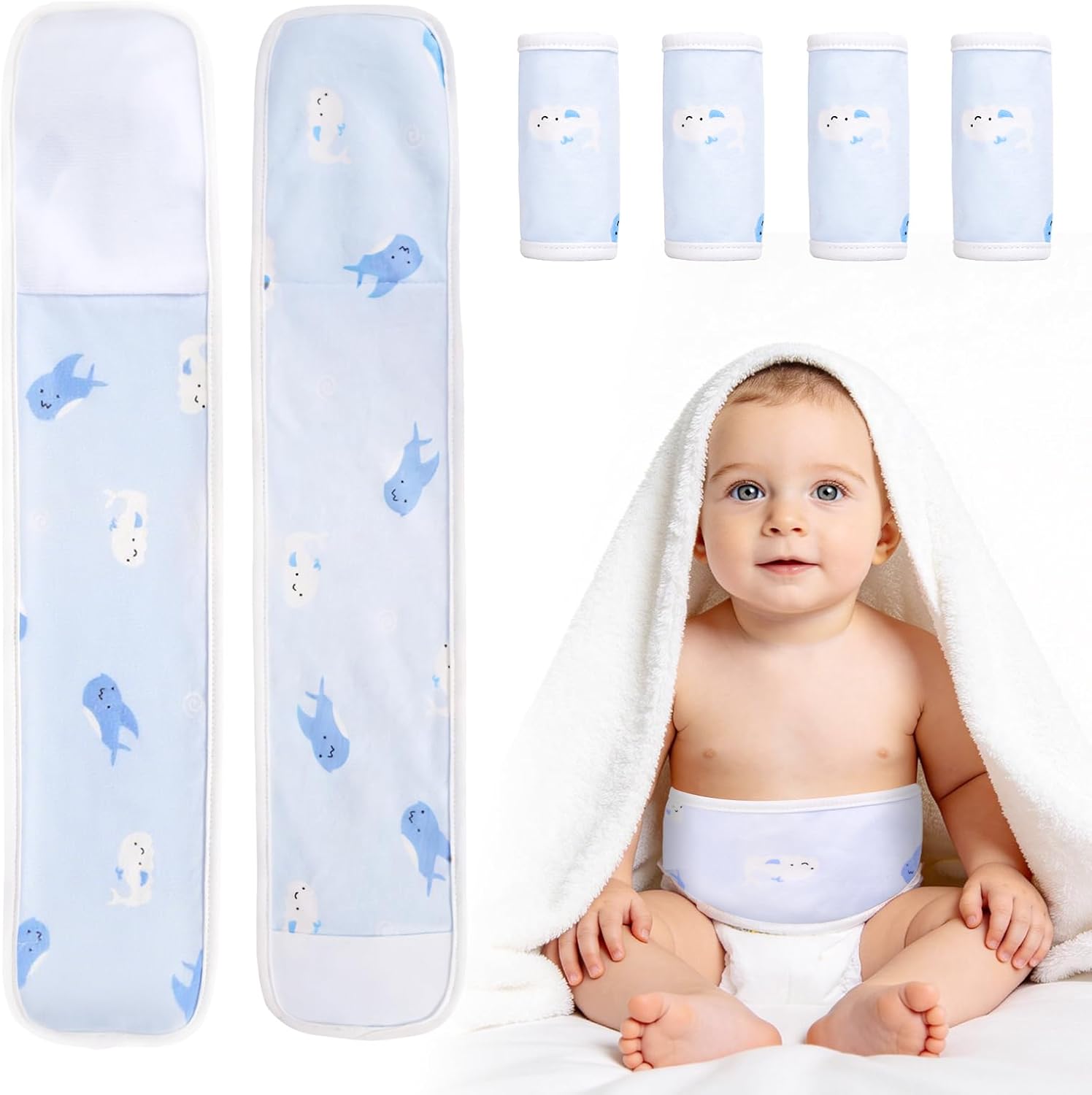 4-Pack Baby Umbilical Cord Belly Bands, Elephant Cartoon Pattern, Soft Cotton Adjustable Newborn Belly Button Wrap