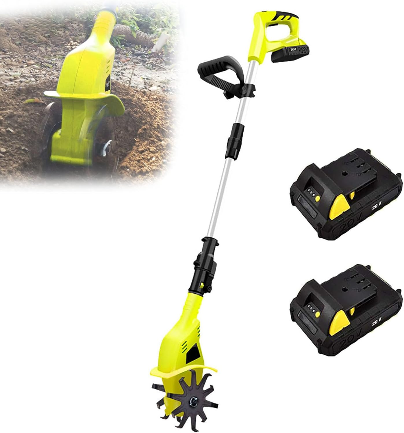 Cordless Electric Tiller Cultivator,Garden Rototiller for Soil Digging,10cm Working Width, 20cm Tilling Depth(Size:2*Battery)